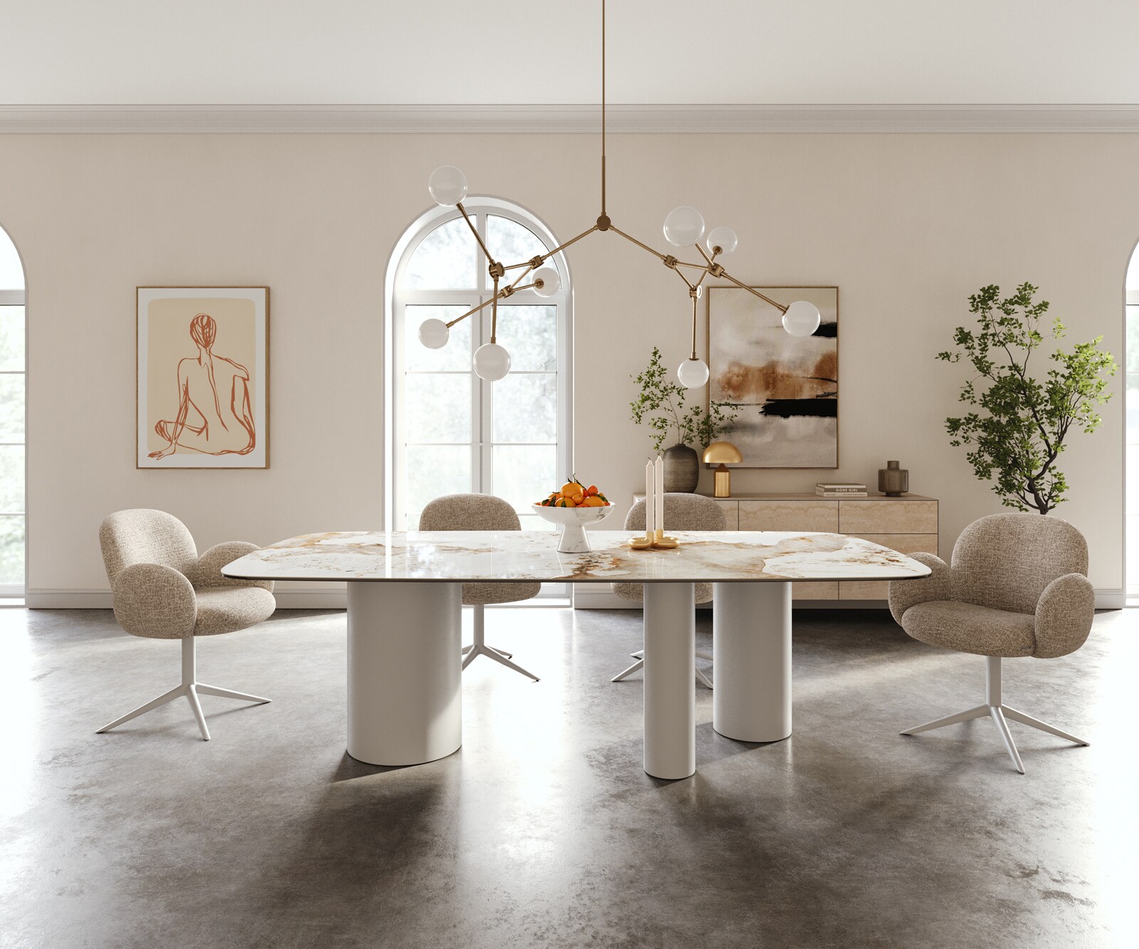 Table à manger Edge Boot 240x120 cm Céramique Minas Melange Blanc-Beige Troa Métal Blanc 1