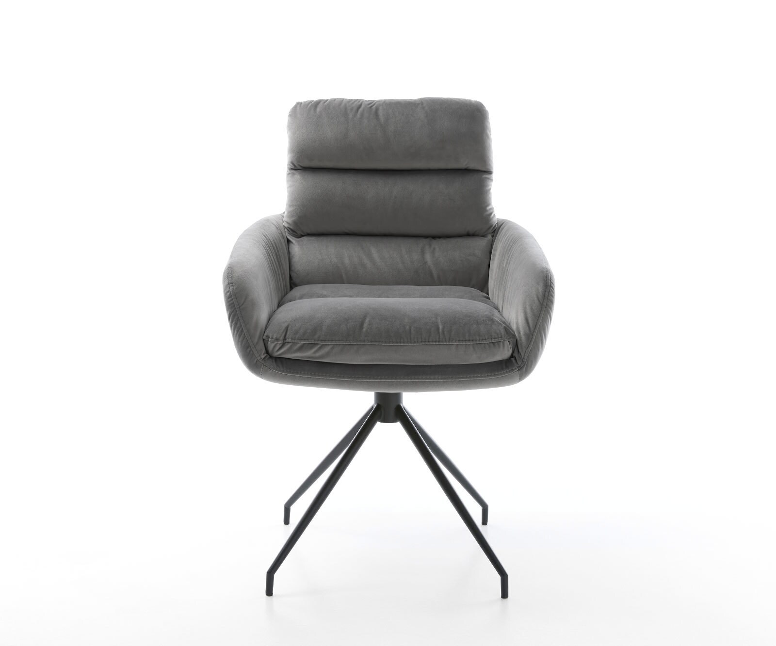 Chaise-de-salle-à-manger Abelia-Flex avec accoudoirs velours gris pied croisé conique noir 2