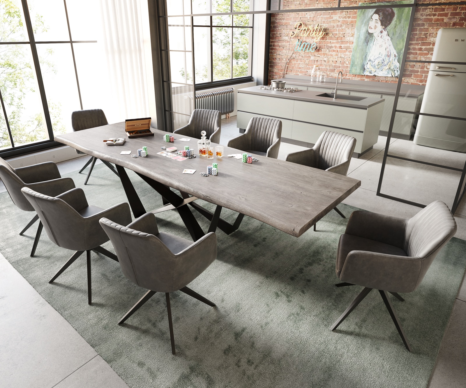 Table à manger Edge 300x100 XL acacia platine Spider acier plat noir Live-Edge 5 Table à manger Edge 300x100 XL acacia platine Spider acier plat noir Live-Edge 5