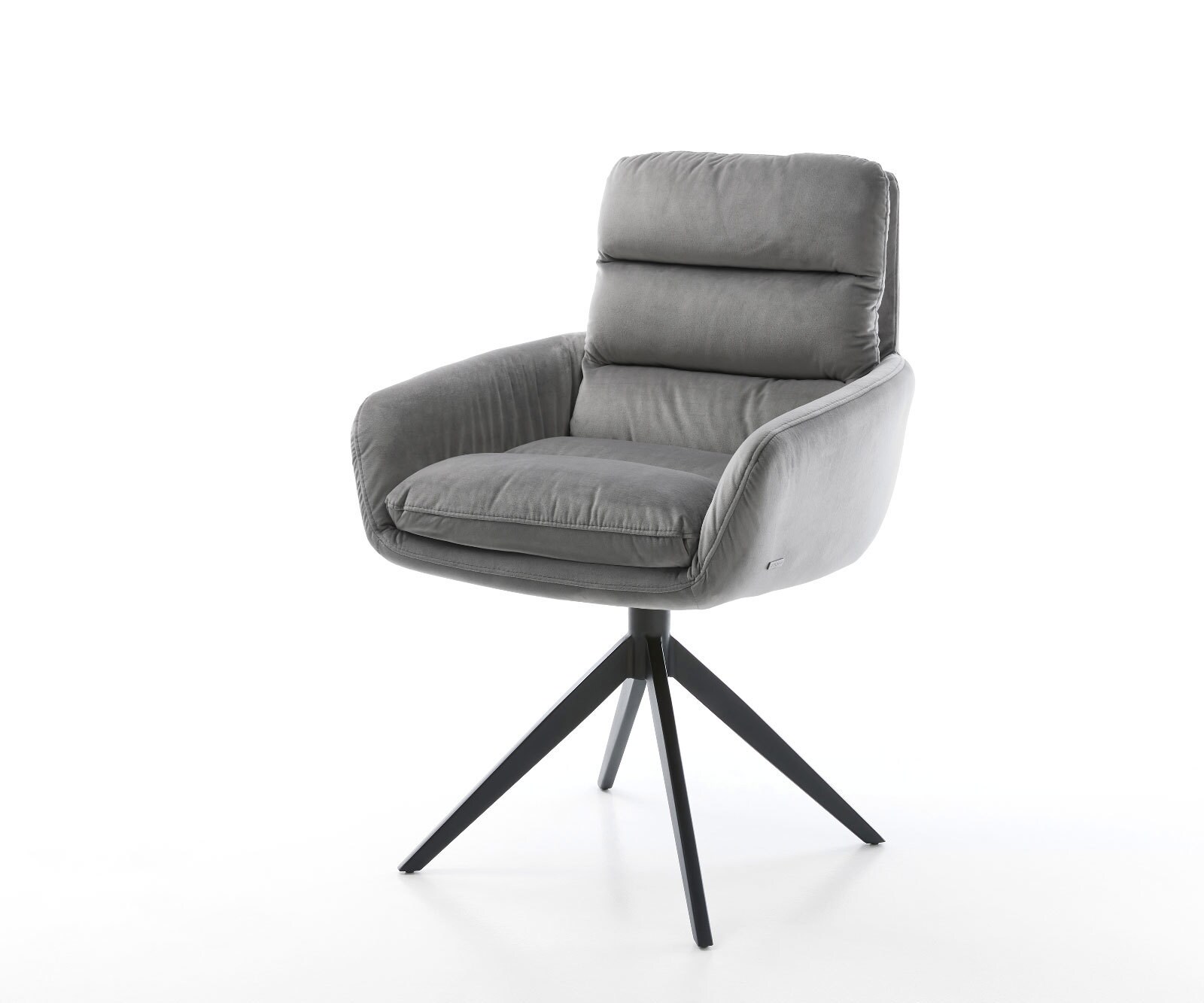 Drehstuhl Abelia-Flex mit Armlehnen Samt Grau Kreuzgestell breit Schwarz 360° drehbar Wippfunktion