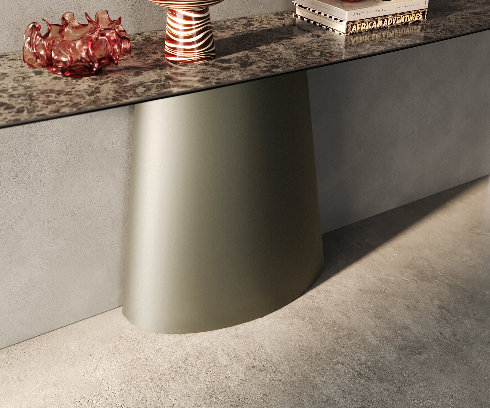 Console Edge forme bateau 180x40 cm Céramique Emperador Extra Lucidato Dunkelbraun Conos Métal Effektfinish Titan 5