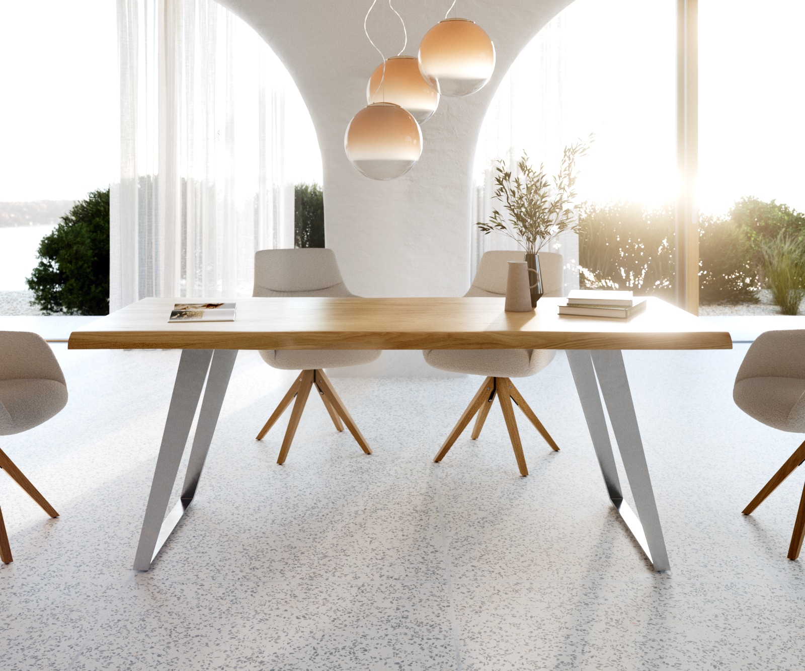 Esstisch Edge 200x100 Eiche Natur Edelstahl Schräg Live-Edge 1 Esstisch Edge 200x100 Eiche Natur Edelstahl Schräg Live-Edge 1