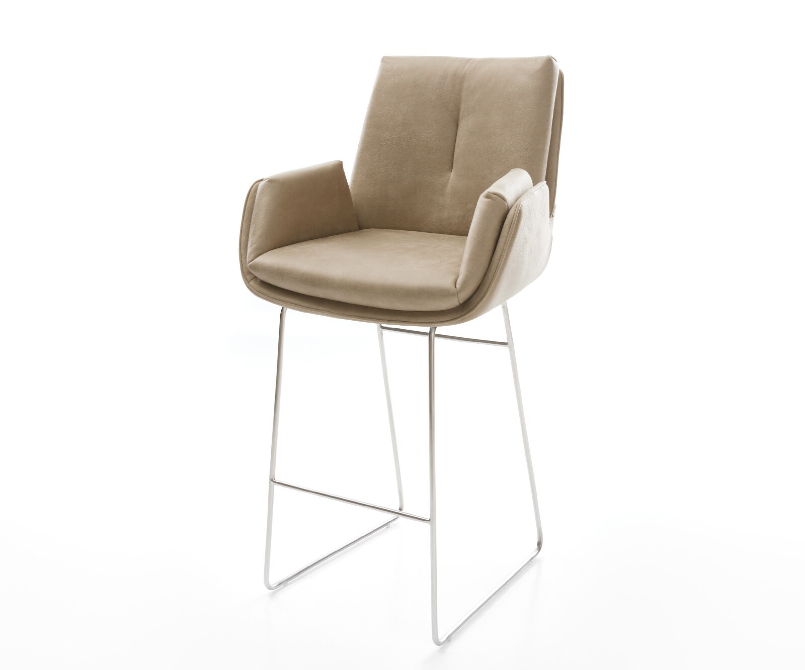 Barstuhl Clea-Flex Mikrofaser Beige Vintage Kufengestell Edelstahl Silberfarben