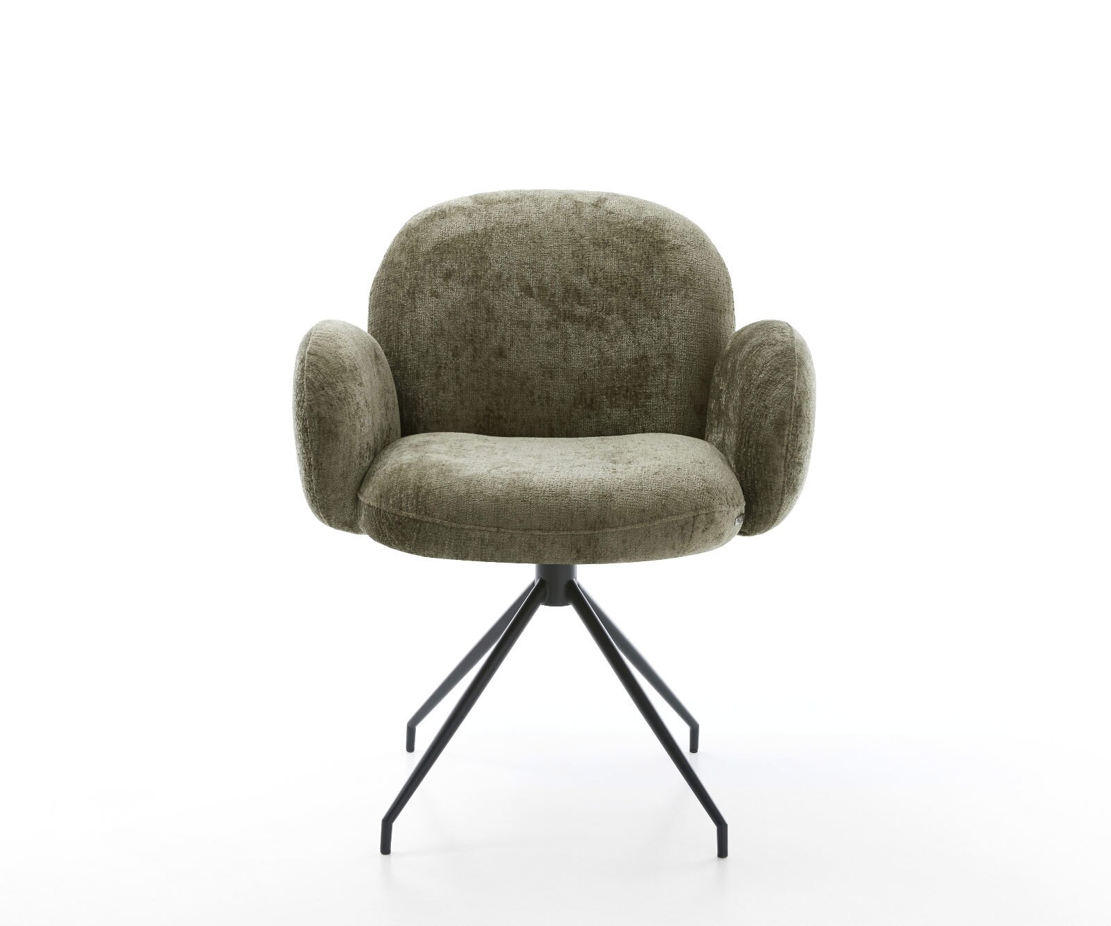 Chaise-pivotante Nube-Flex avec accoudoirs chenille olive pied croisé conique noir pivotement sur 180° ressorts ensachés 2