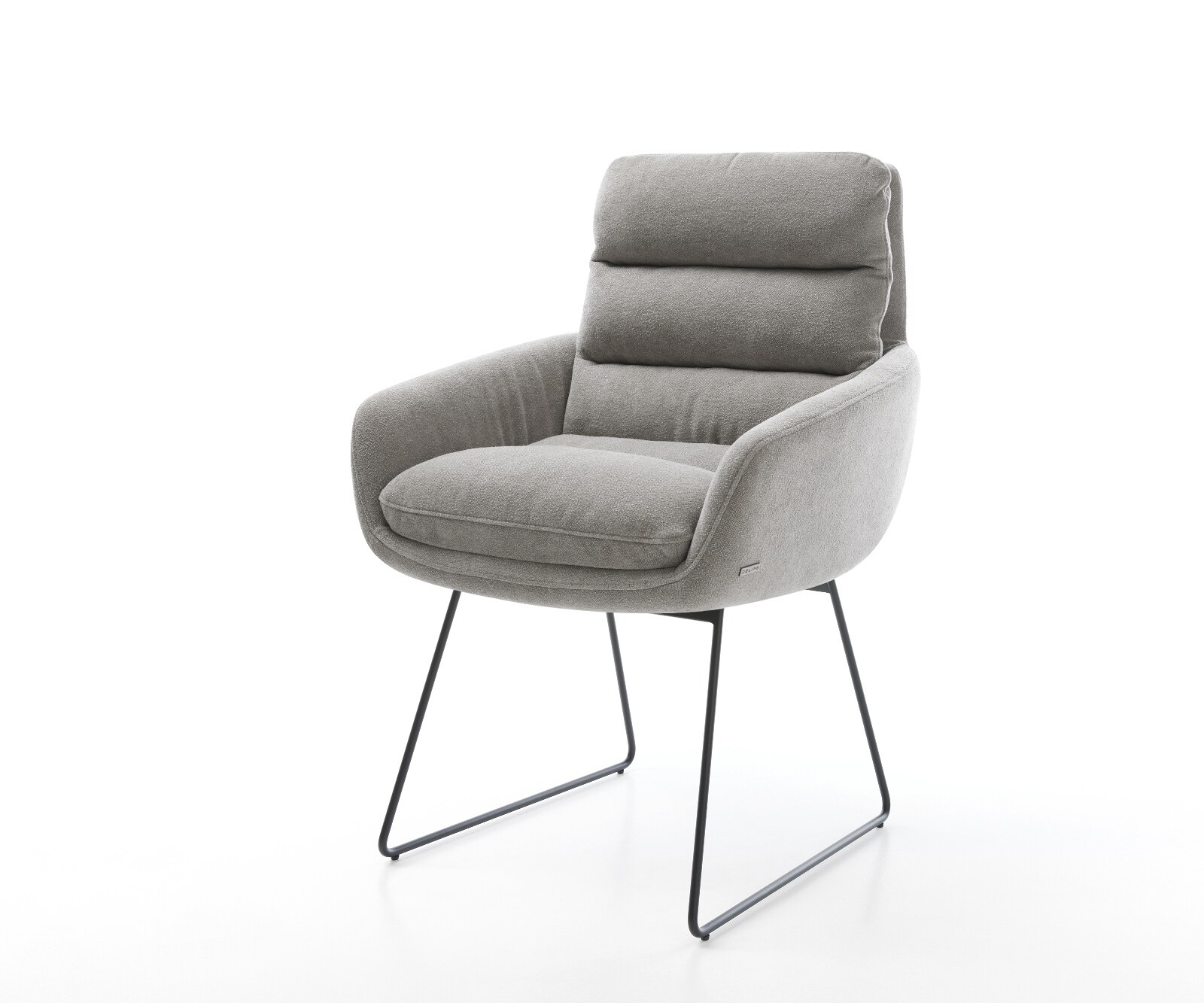 Chaise-de-salle-à-manger Abelia-Flex avec accoudoirs tissu structuré doux gris pied trapèze noir 1