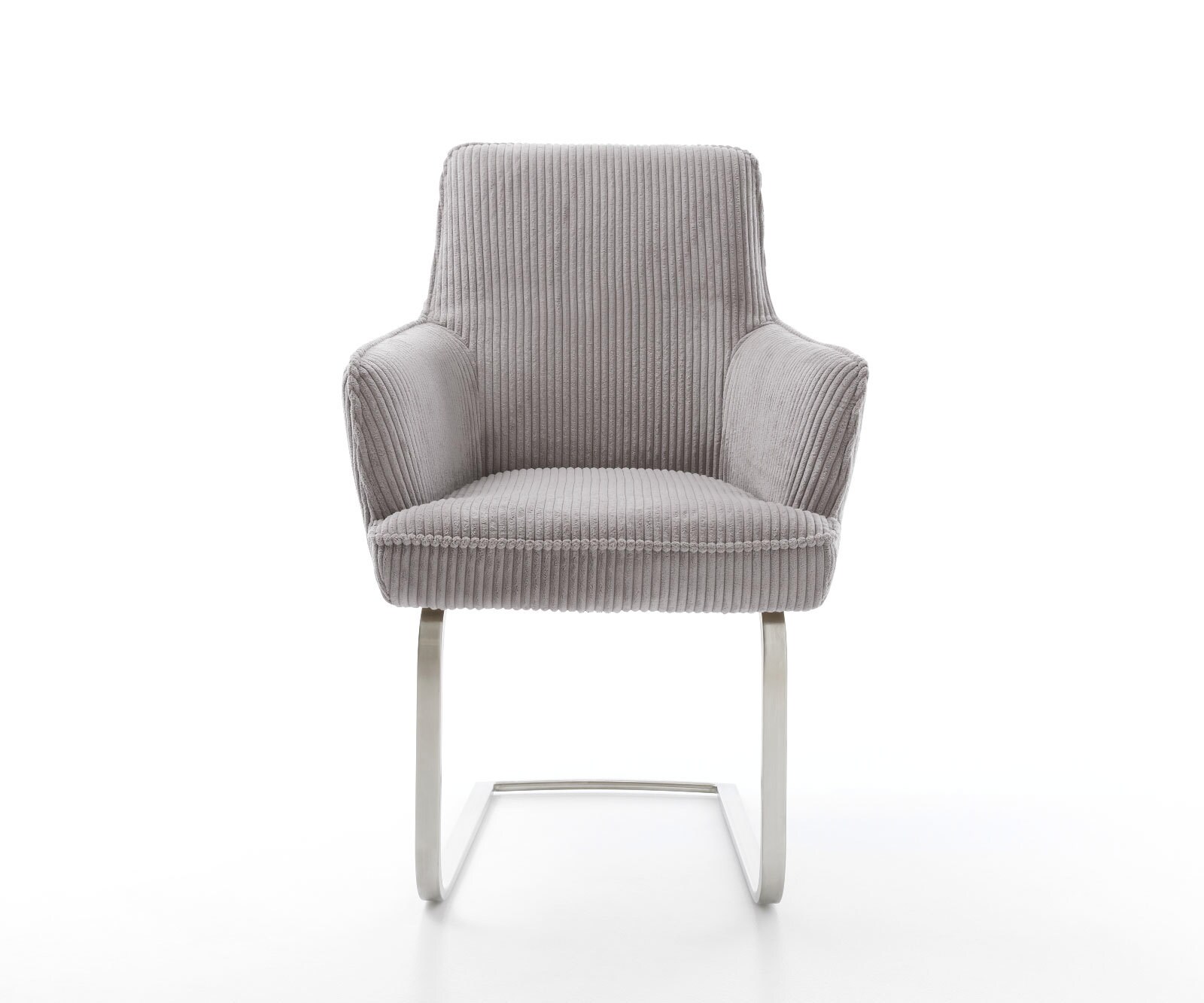 Cantilever Heira-Flex avec accoudoirs côtelé gris argenté pied cantilever plat acier inoxydable brossé ressorts ensachés 2