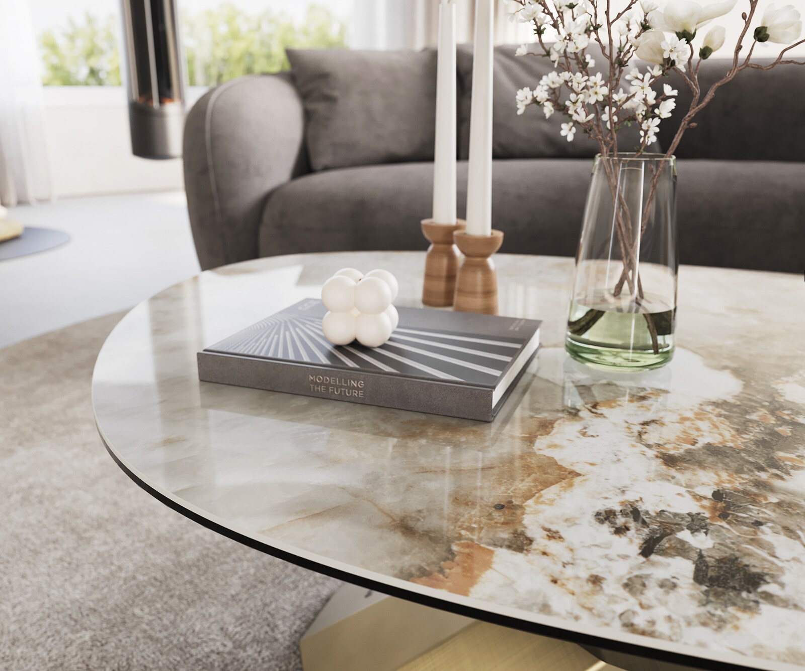 Table basse Edge Oval 140x75 cm céramique Minas Melange Parabi doré métallique 5