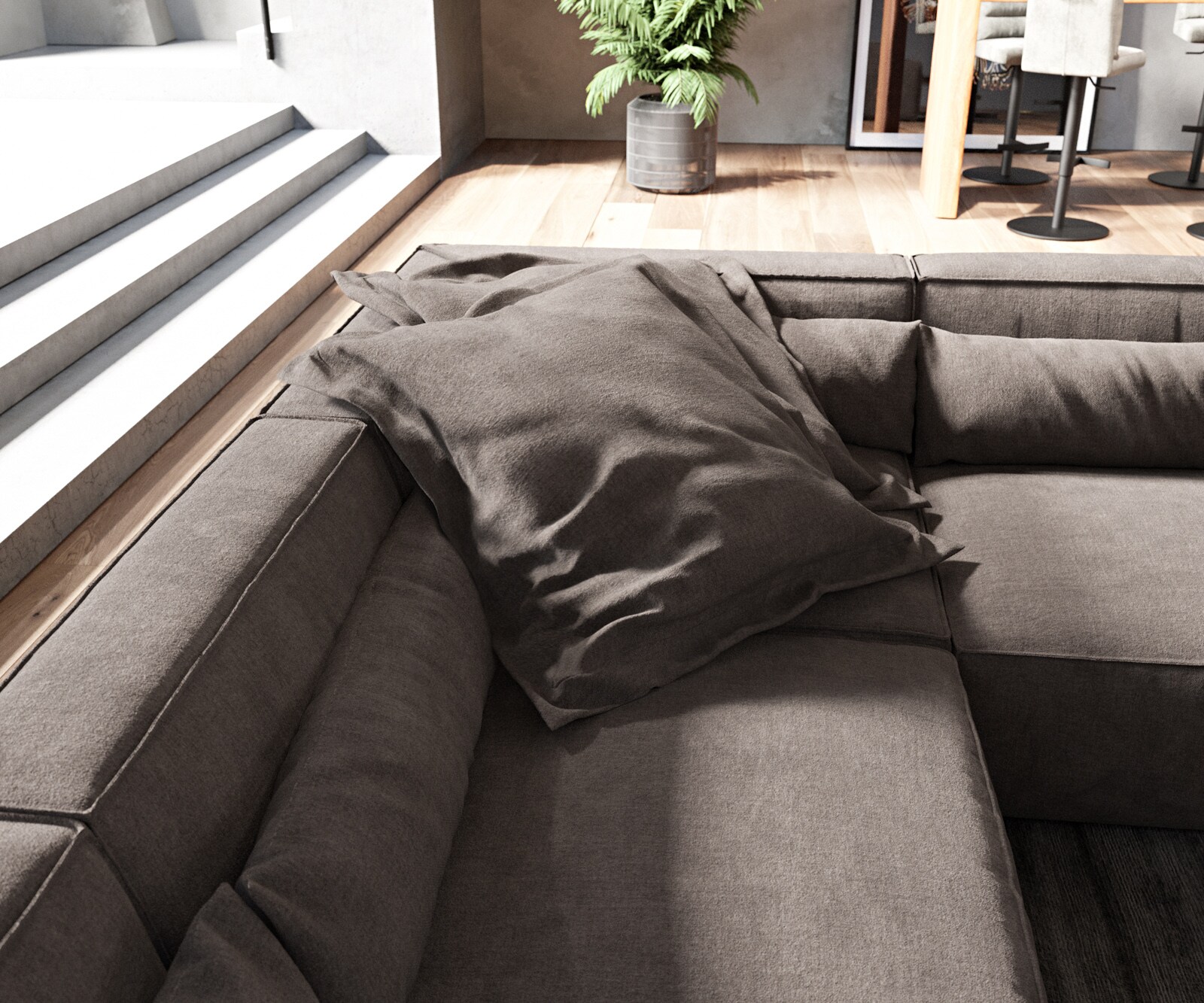 Canapé panoramique Sirpio 300x210 cm Microfibre Marron Kaki Recamiere variable avec Tabouret 4