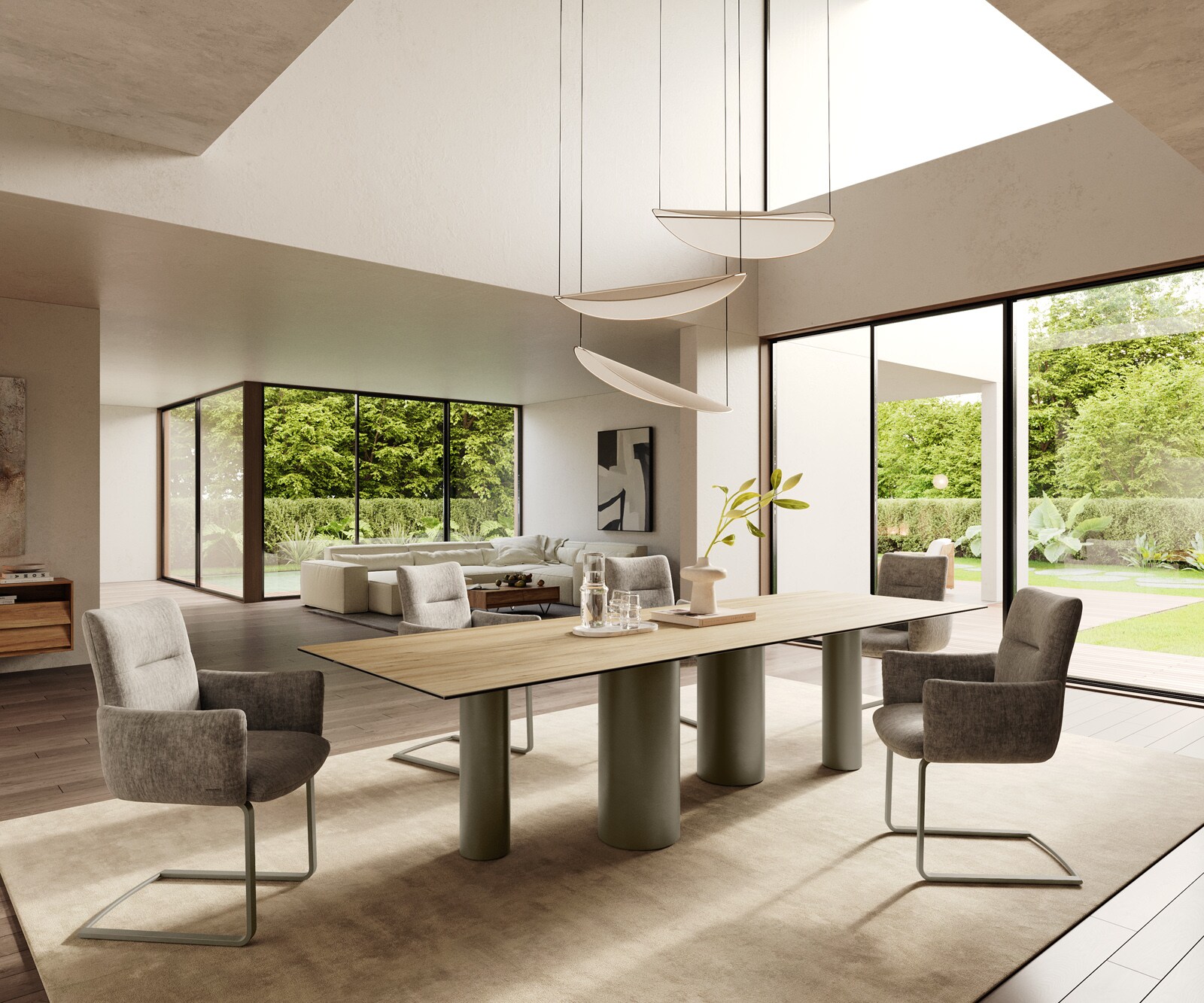 Esstisch Edge 300x100 Keramik Laminam® Sabbia Eichefarbig Pilier Metall Effektfinish Titan 6
