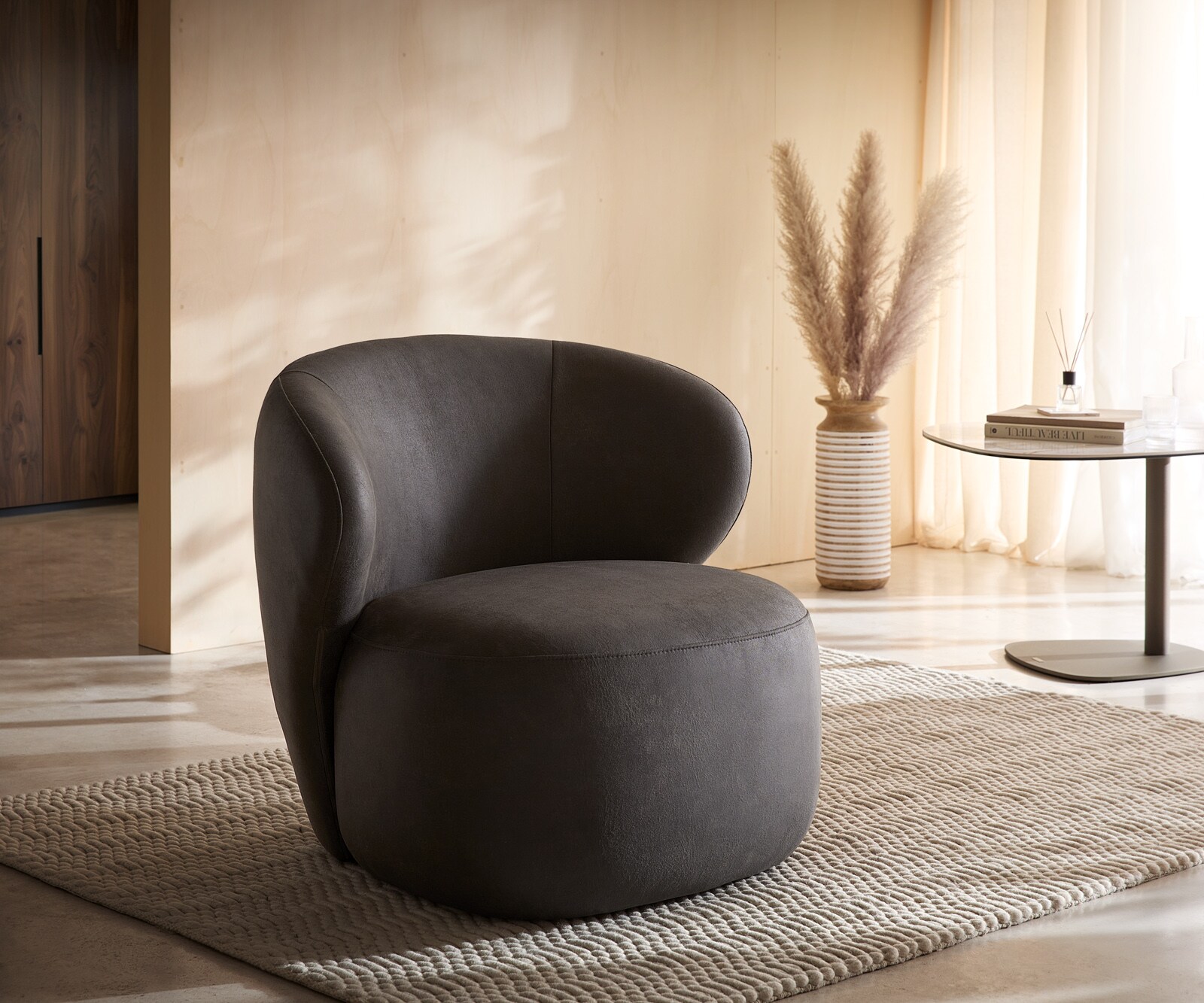 Loungesessel Pulo 80x80 cm Mikrofaser Anthrazit Vintage