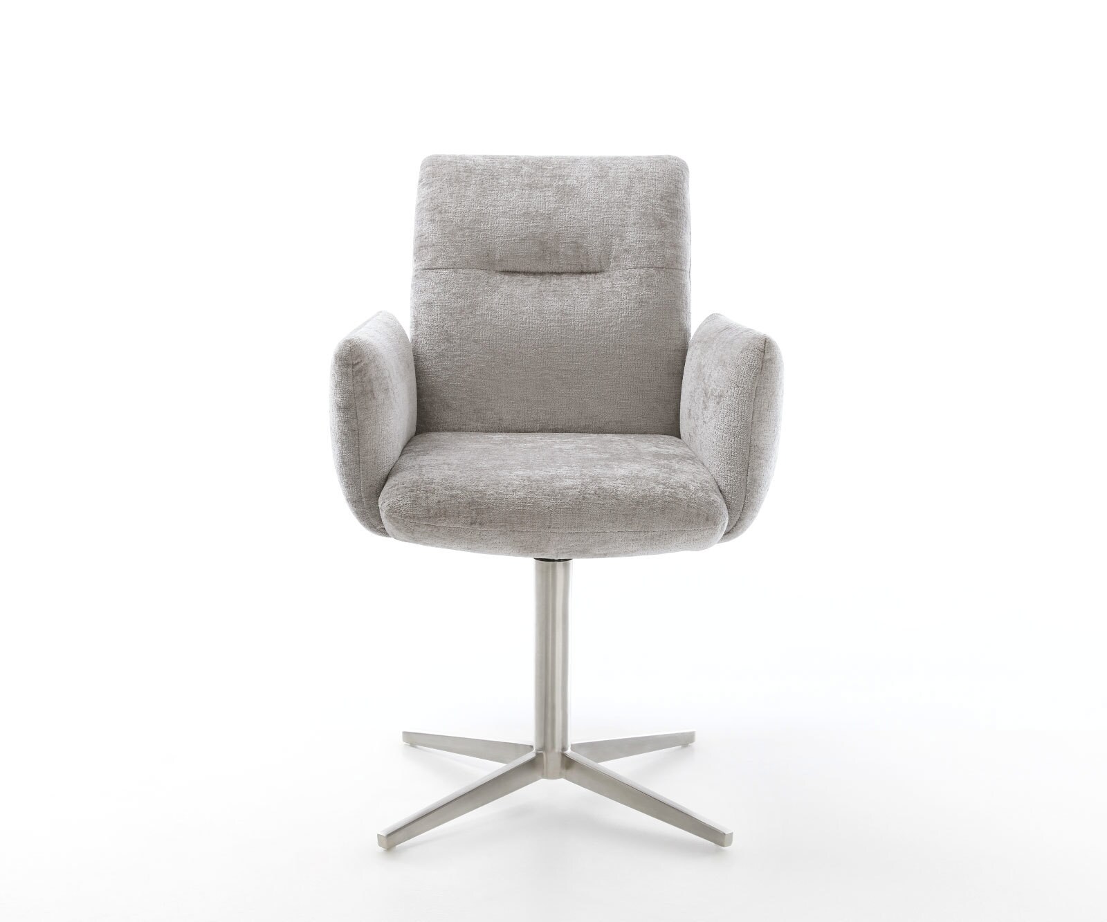 Chaise-pivotante Jova-Flex avec accoudoirs chenille gris argenté pied de chaise 4 branches acier inoxydable brossé pivotement sur 360° ressorts ensachés 1
