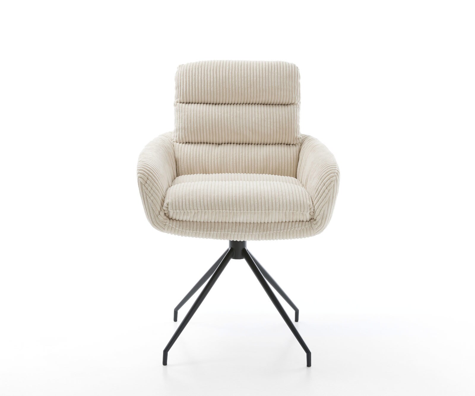 Chaise-de-salle-à-manger Abelia-Flex avec accoudoirs côtelé beige vintage pied croisé conique noir 2