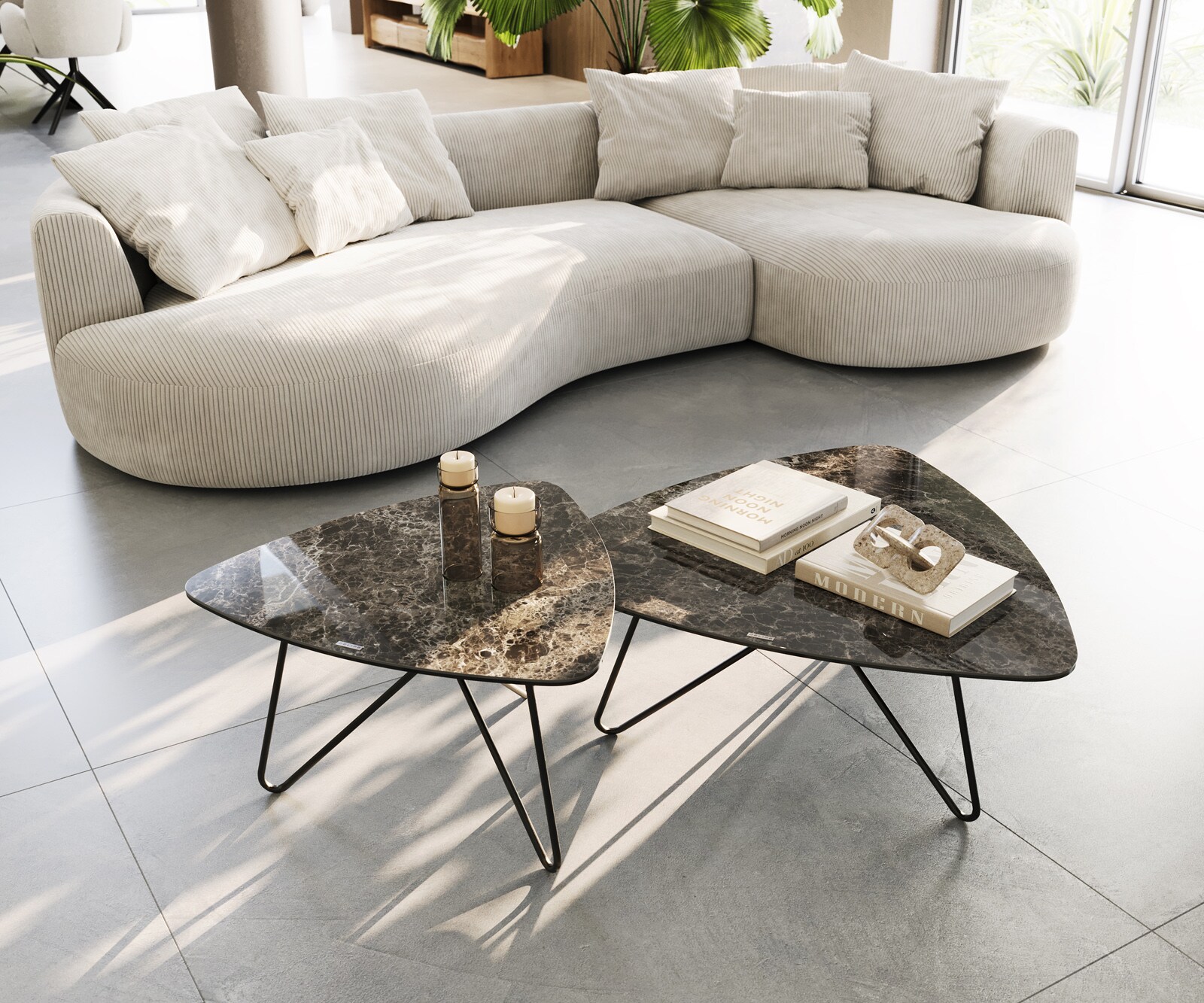 Table-basse Ekrem 88x85 cm Céramique Emperador Extra Lucidato Marron foncé Hairpin Métal Noir 4