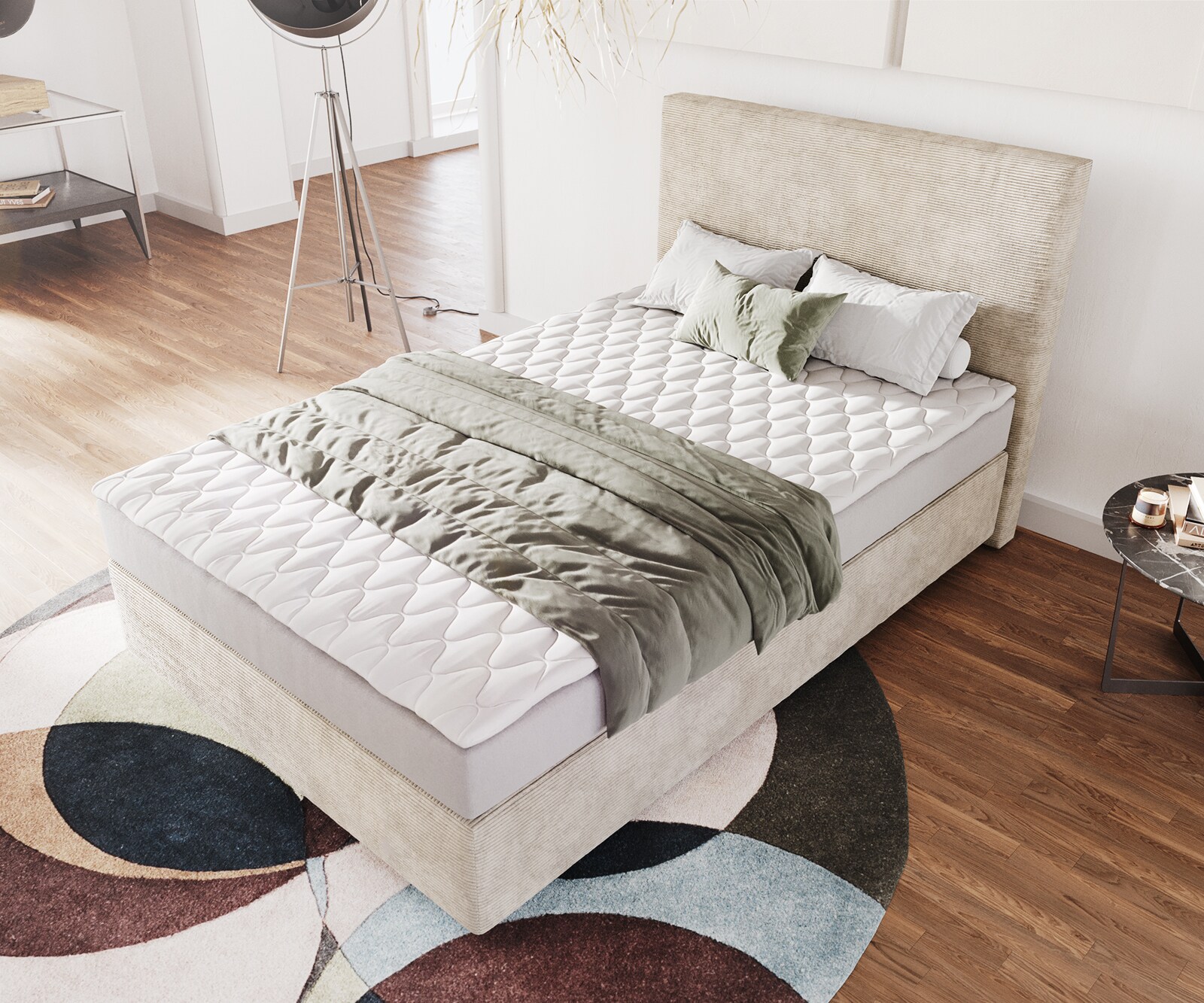 Boxspringbett Dream-Well 120x200 cm Cord Beige mit Matratze und Topper 4