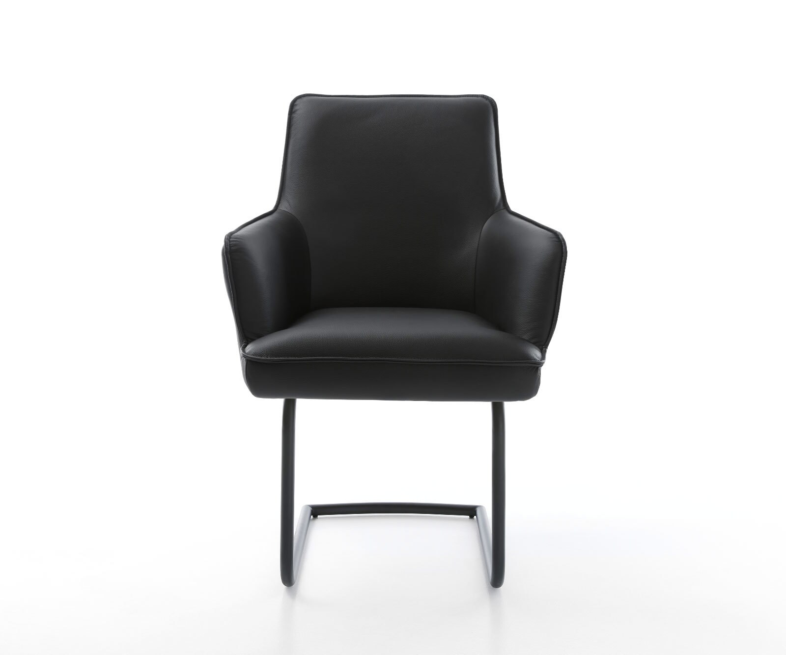 Cantilever Heira-Flex avec accoudoirs cuir de vache noir pied cantilever rond noir ressorts ensachés 2