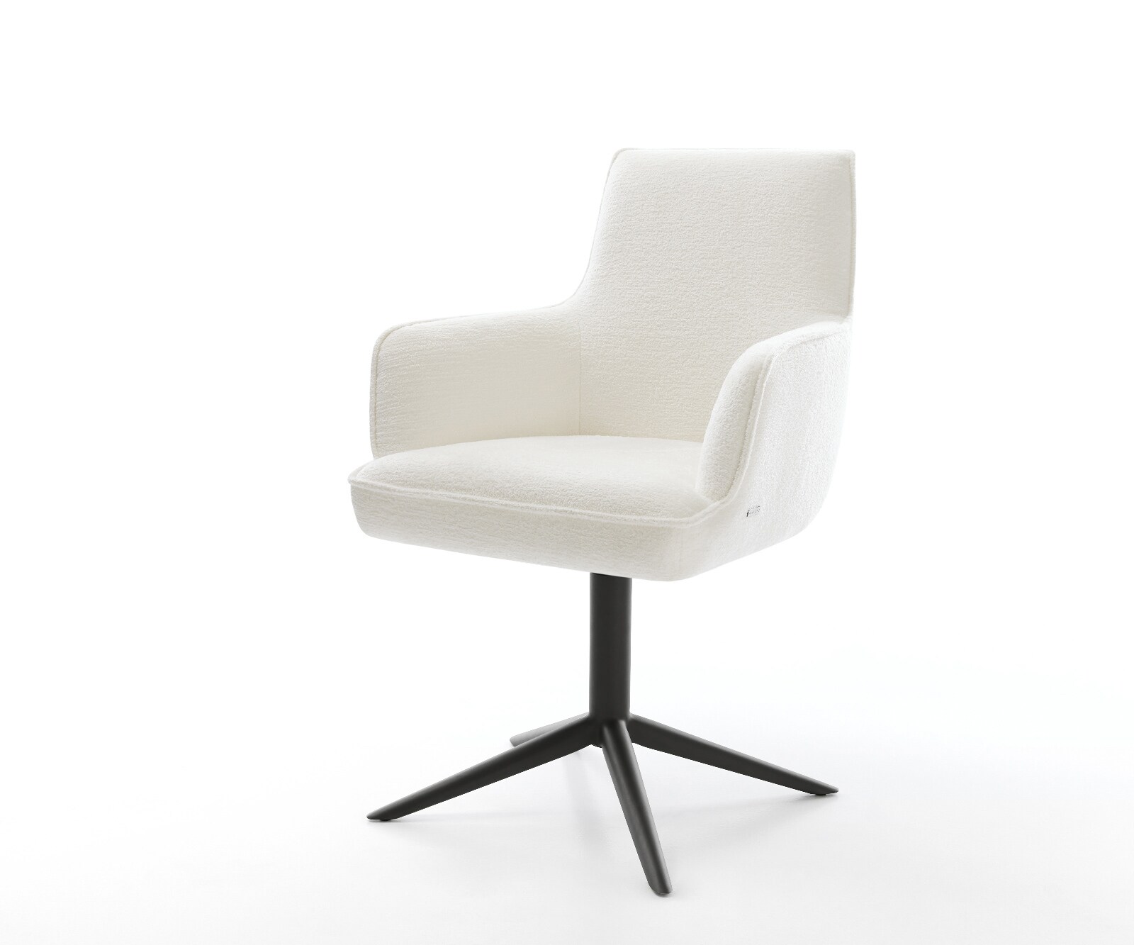 Drehstuhl Heira-Flex mit Armlehnen Bouclé Soft Beige Fußkreuz Schwarz 360° drehbar Wippfunktion Taschenfederkern