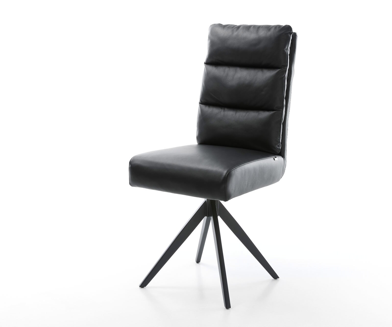 Chaise-de-salle-à-manger Pela-Flex cuir de vache noir pied croisé angulaire noir ressorts ensachés 1