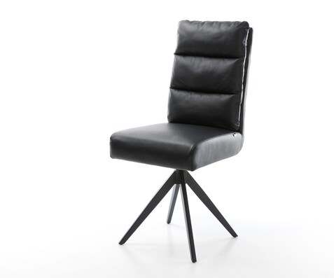 Chaise-de-salle-à-manger Pela-Flex cuir de vache noir pied croisé angulaire noir ressorts ensachés