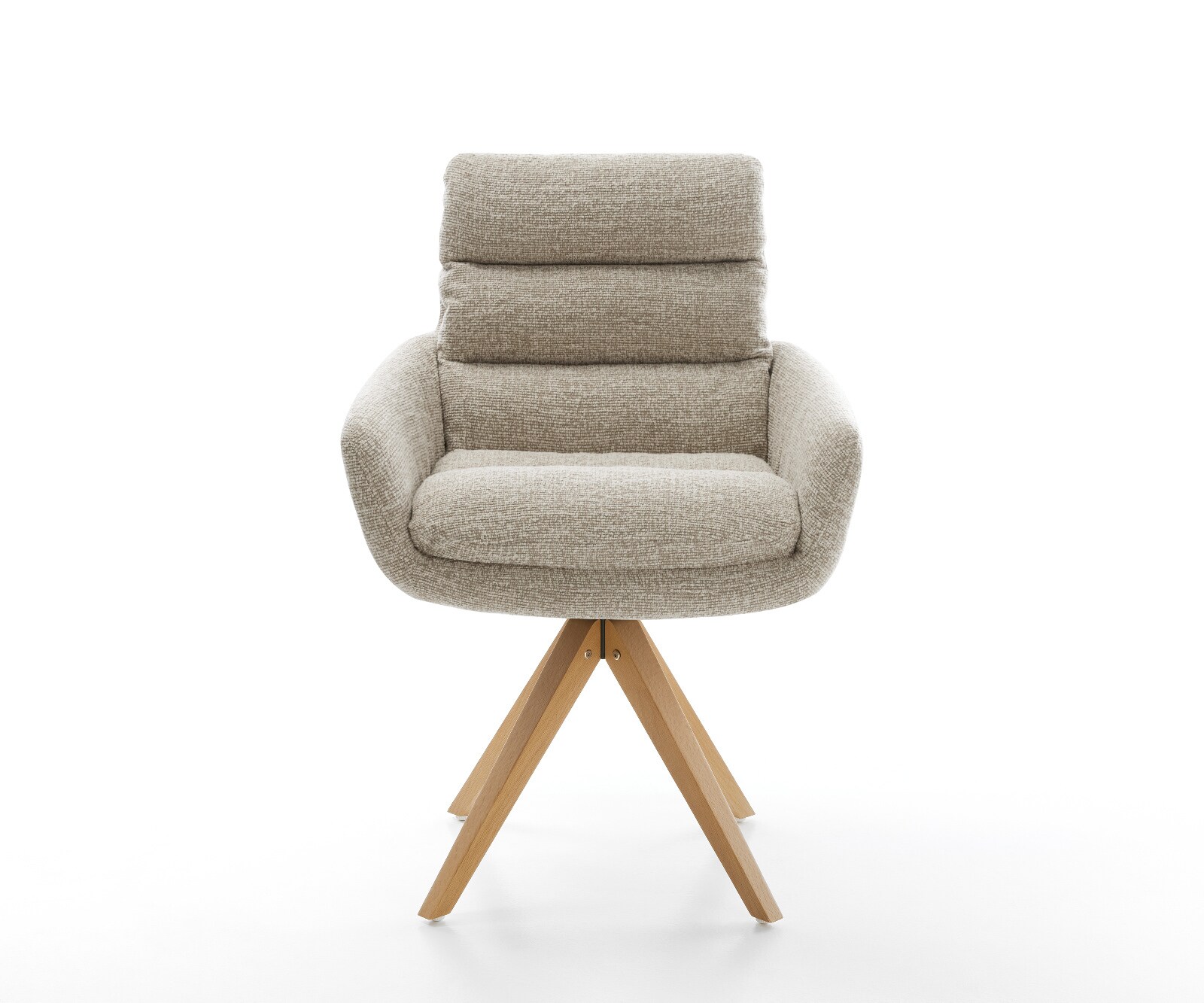 Drehstuhl Abelia-Flex mit Armlehnen Webstoff Soft Beige Holzgestell kantig Natur 180° drehbar 1