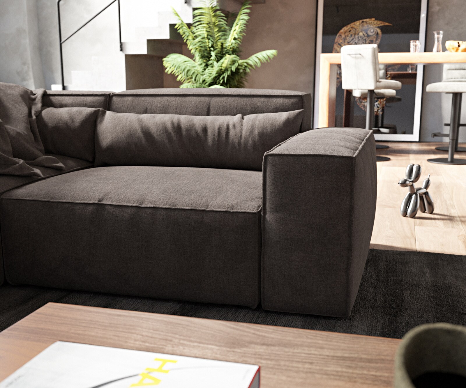 Wohnlandschaft Sirpio 300x200 cm Mikrofaser Khakibraun Recamiere variabel mit Hocker 5