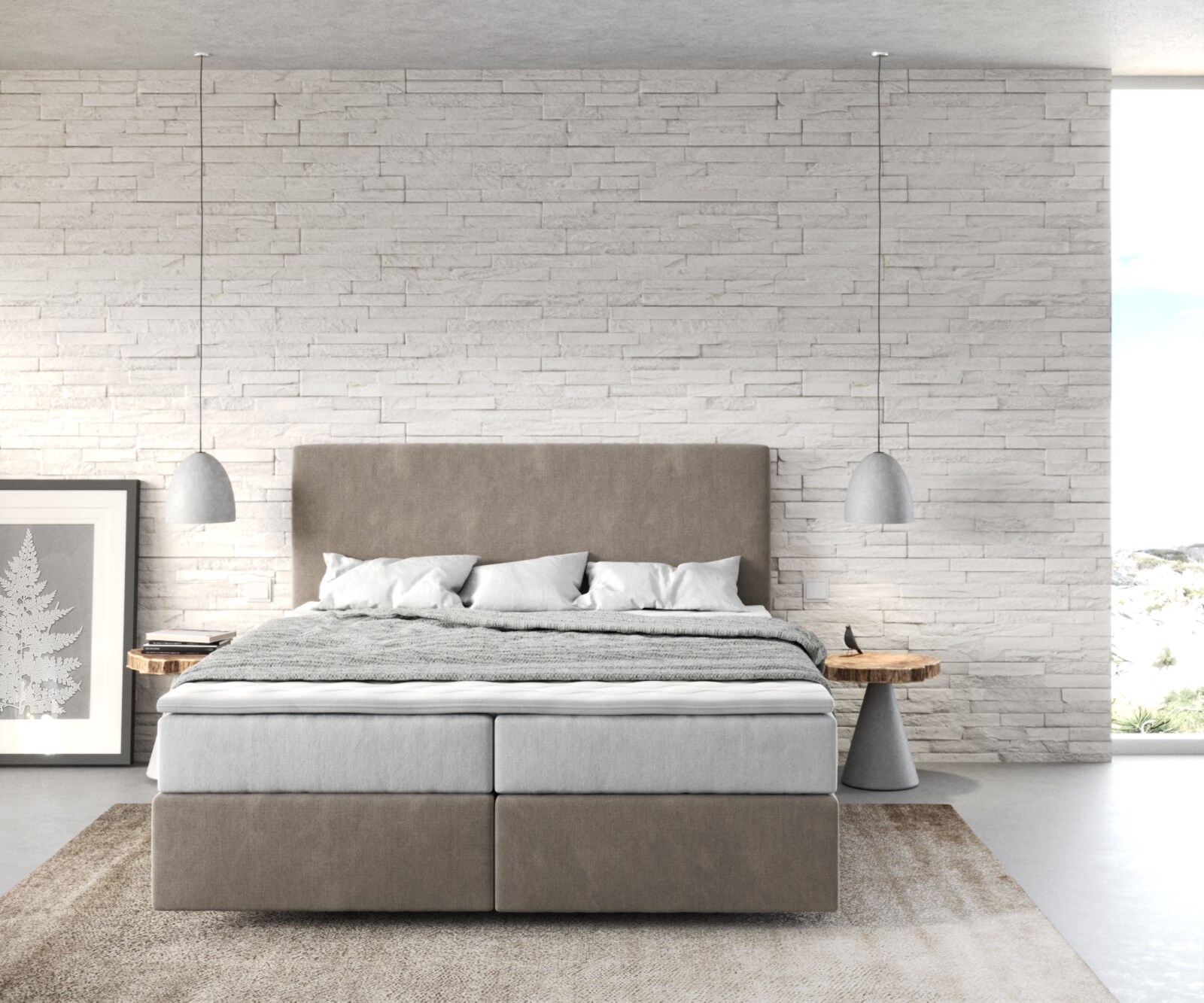 Boxspringbett Dream-Well 160x200 cm Mikrofaser Beige mit TFK Matratze und Visco Topper 2