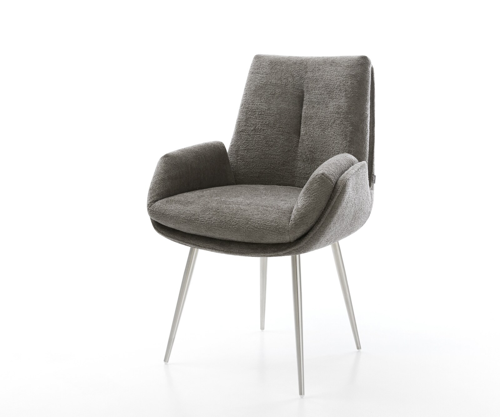 Chaise-de-salle-à-manger Clea-Flex bouclé doux couleur boue 4 pieds coniques acier inoxydable 1