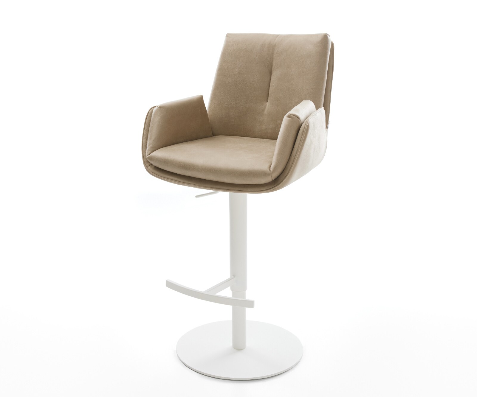 Barstuhl Clea-Flex Mikrofaser Beige Vintage Drehfuß höhenverstellbar Metall Weiß 1