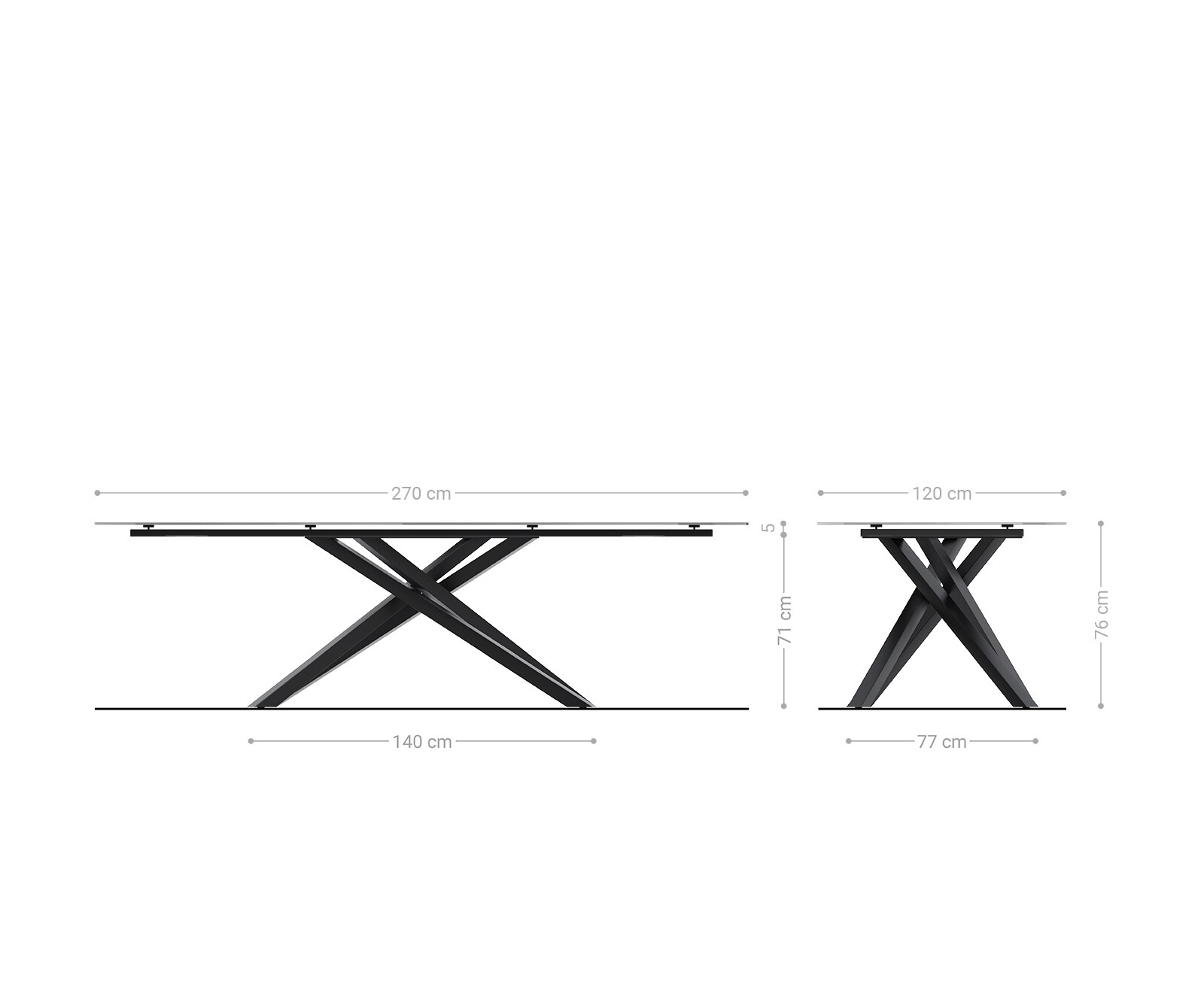 Esstisch Edge Boot 270x120 cm Keramik Iris FMG Onice Grigio Kreuzgestell Rechteck Edelstahl 8