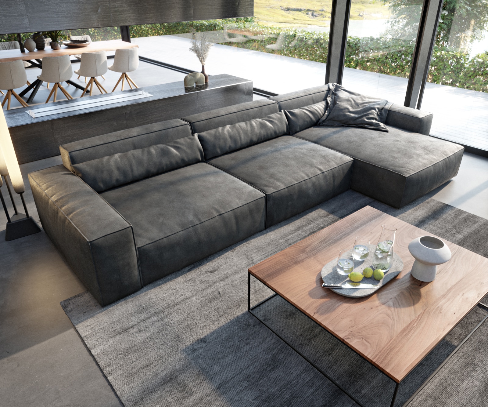 Ecksofa Sirpio XL 370x170 cm Lederimitat Vintage Anthrazit 3 Ecksofa Sirpio XL 370x170 cm Lederimitat Vintage Anthrazit 3