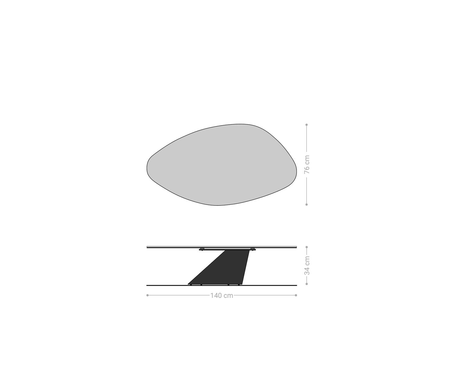 Couchtisch Edge Organisch 140x76 cm Keramik Beton Grau Conis Metall Schwarz 5