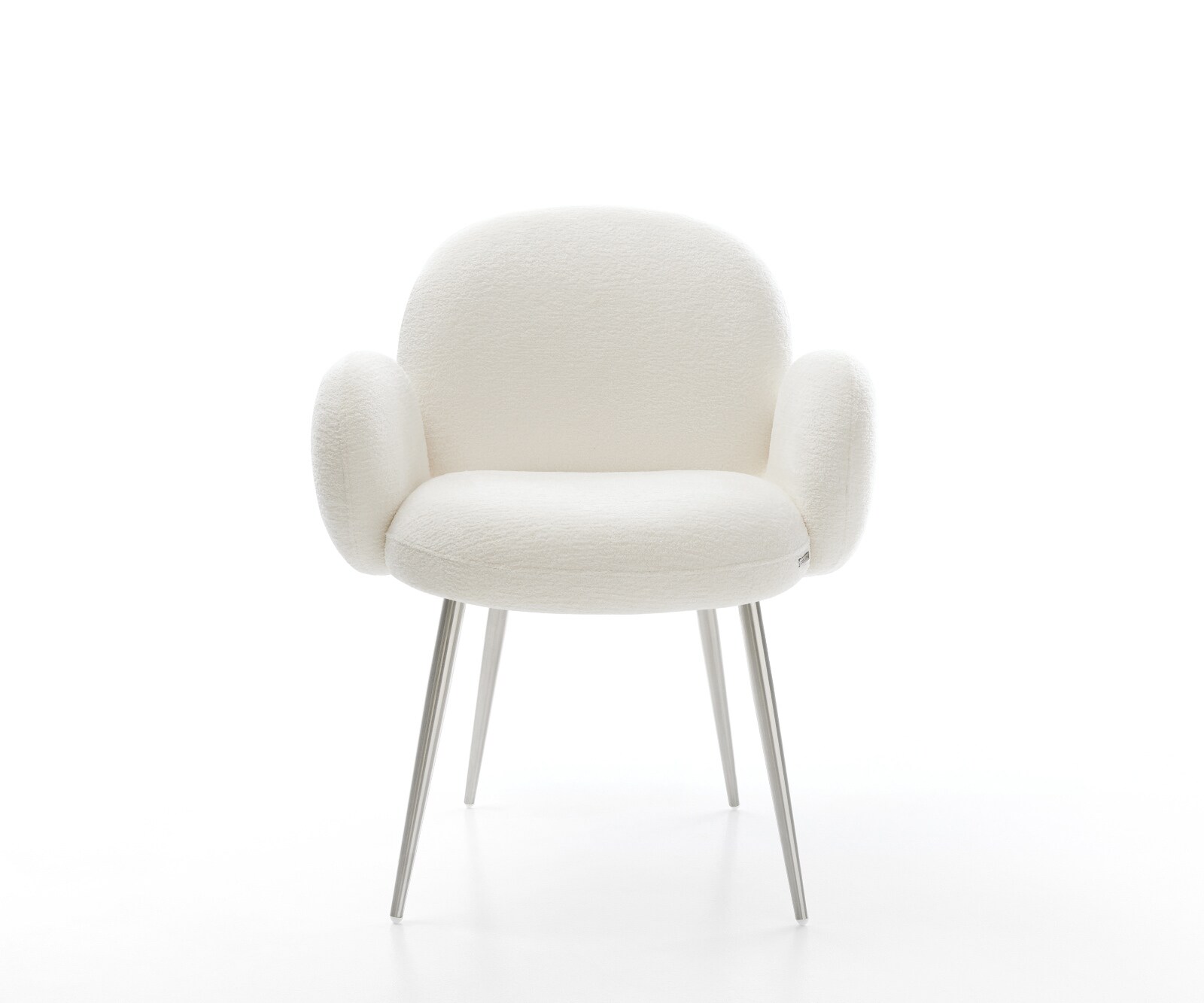 Esszimmerstuhl Nube-Flex mit Armlehnen Bouclé Soft Beige 4-Fuß konisch Edelstahl Taschenfederkern 2