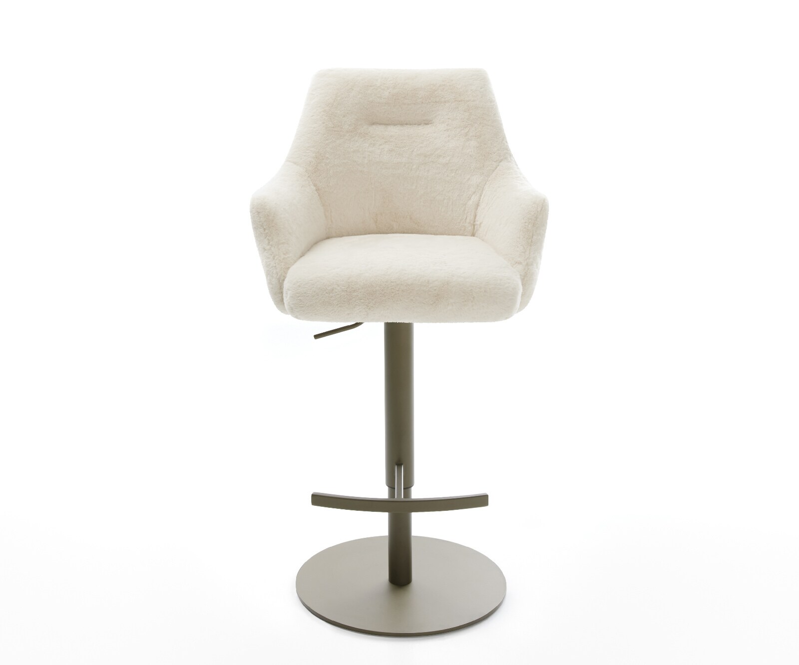 Chaise-de-bar Alja-Flex Peluche Crème-blanc Pied pivotant réglable en hauteur couleur titane Couleur titane Ressort ensaché 2