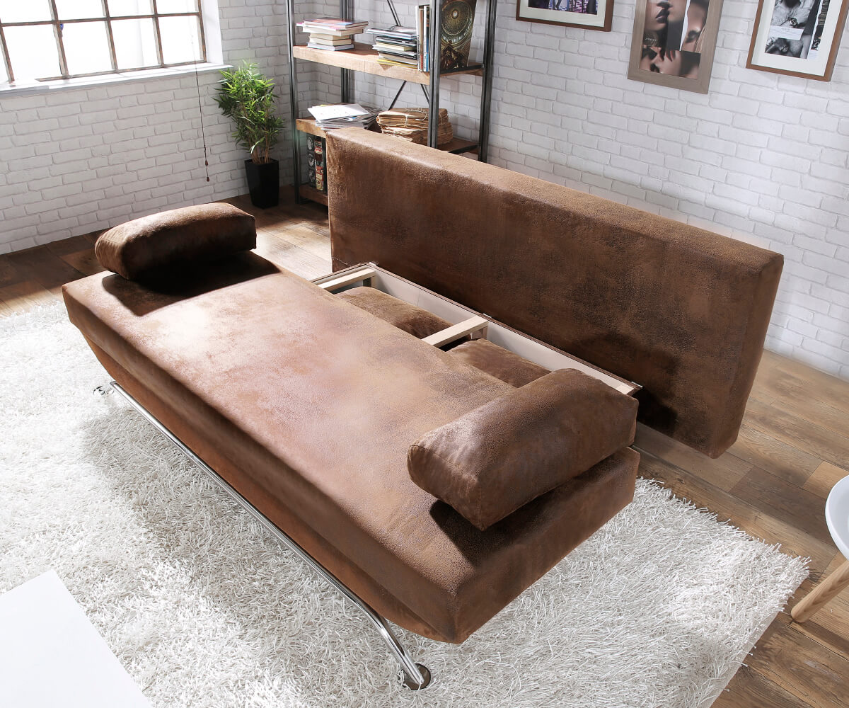Schlafsofa Cady 200x90 cm Braun Antik Optik Bettkasten 3 Schlafsofa Cady 200x90 cm Braun Antik Optik Bettkasten 3