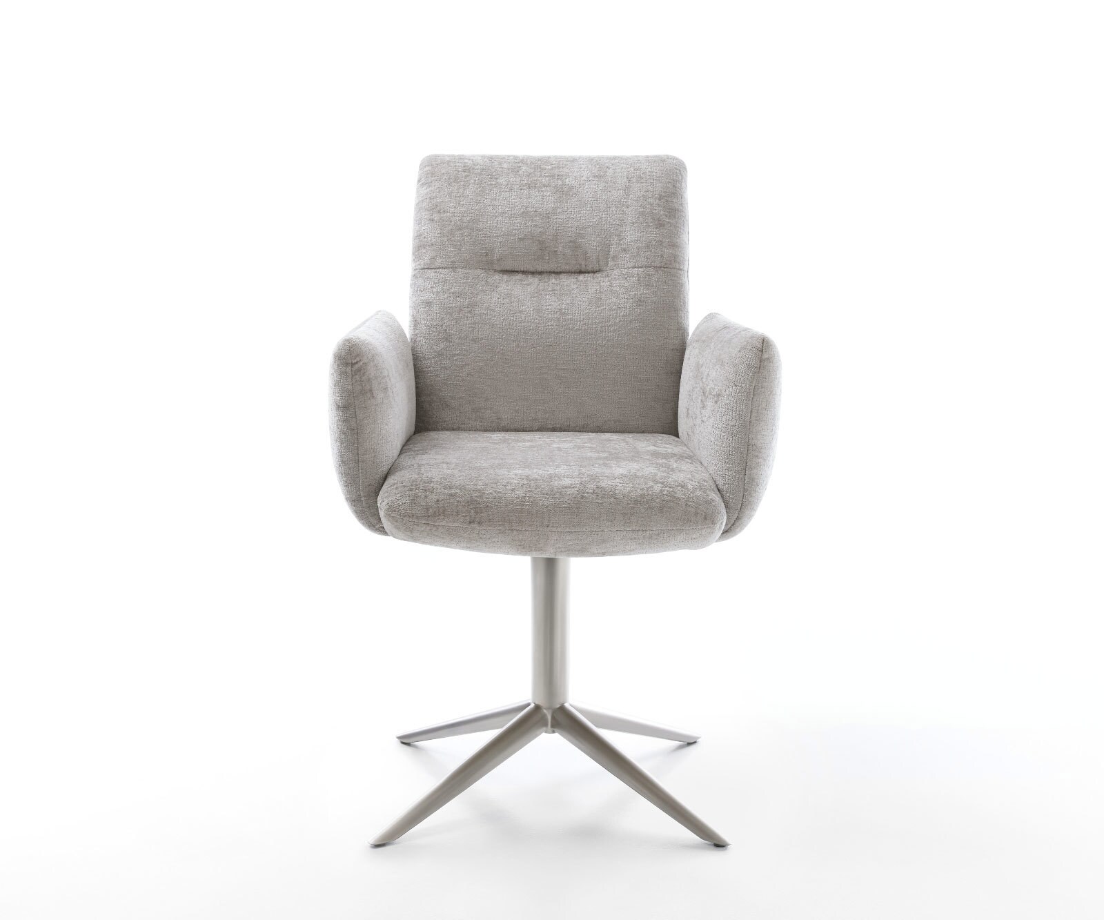 Chaise-pivotante Jova-Flex avec accoudoirs chenille gris argenté pied de chaise 4 branches acier inoxydable brossé pivotement sur 360° fonction bascule ressorts ensachés 1