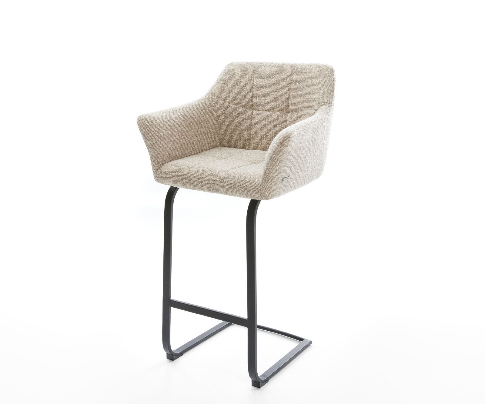 Chaise-de-bar Yulo-Flex Tissu tissé doux Beige Pied cantilever plat noir Noir