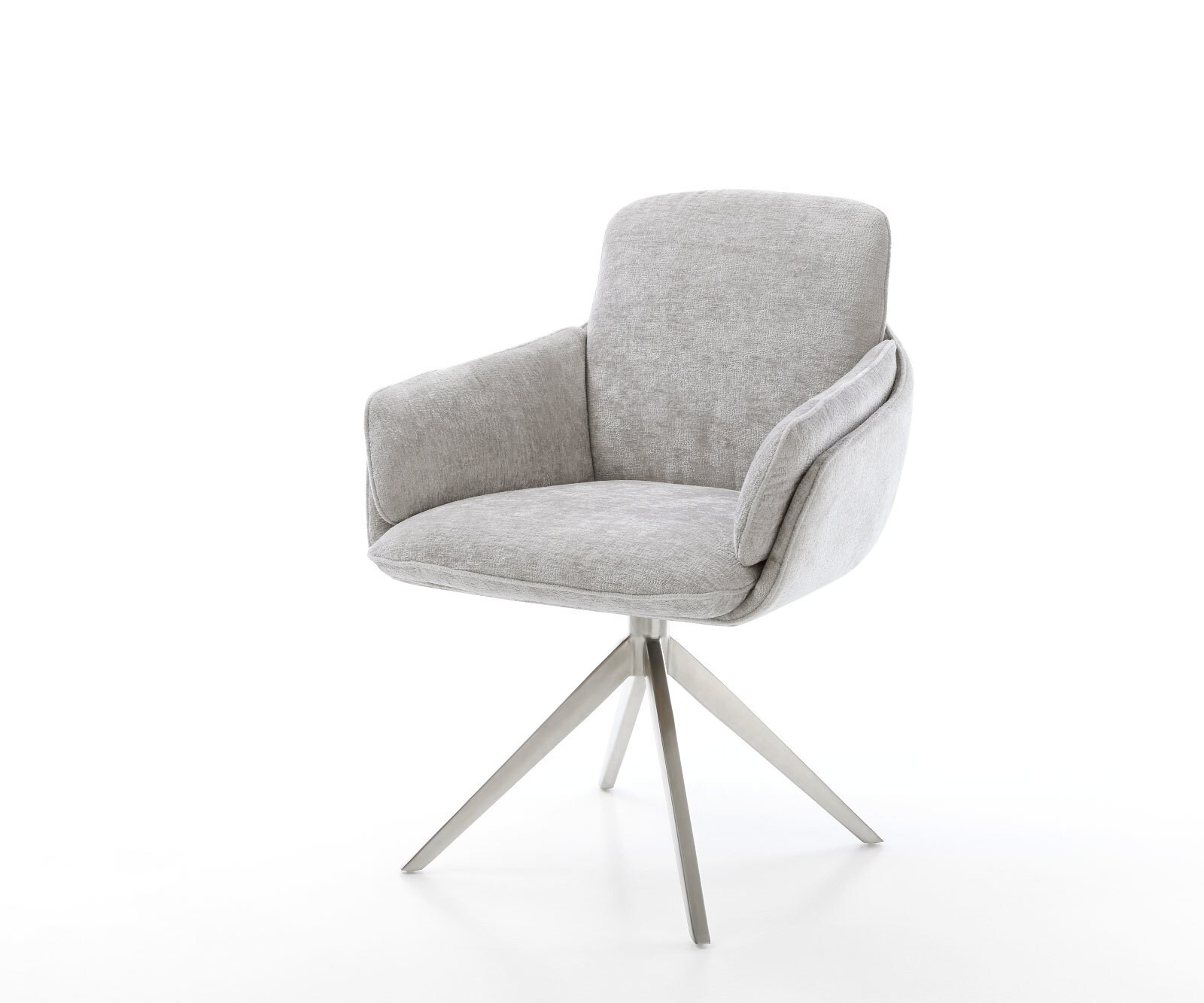 Chaise-de-salle-à-manger Luan-Flex avec accoudoirs tissu mixte couleur boue pied trapèze acier inoxydable