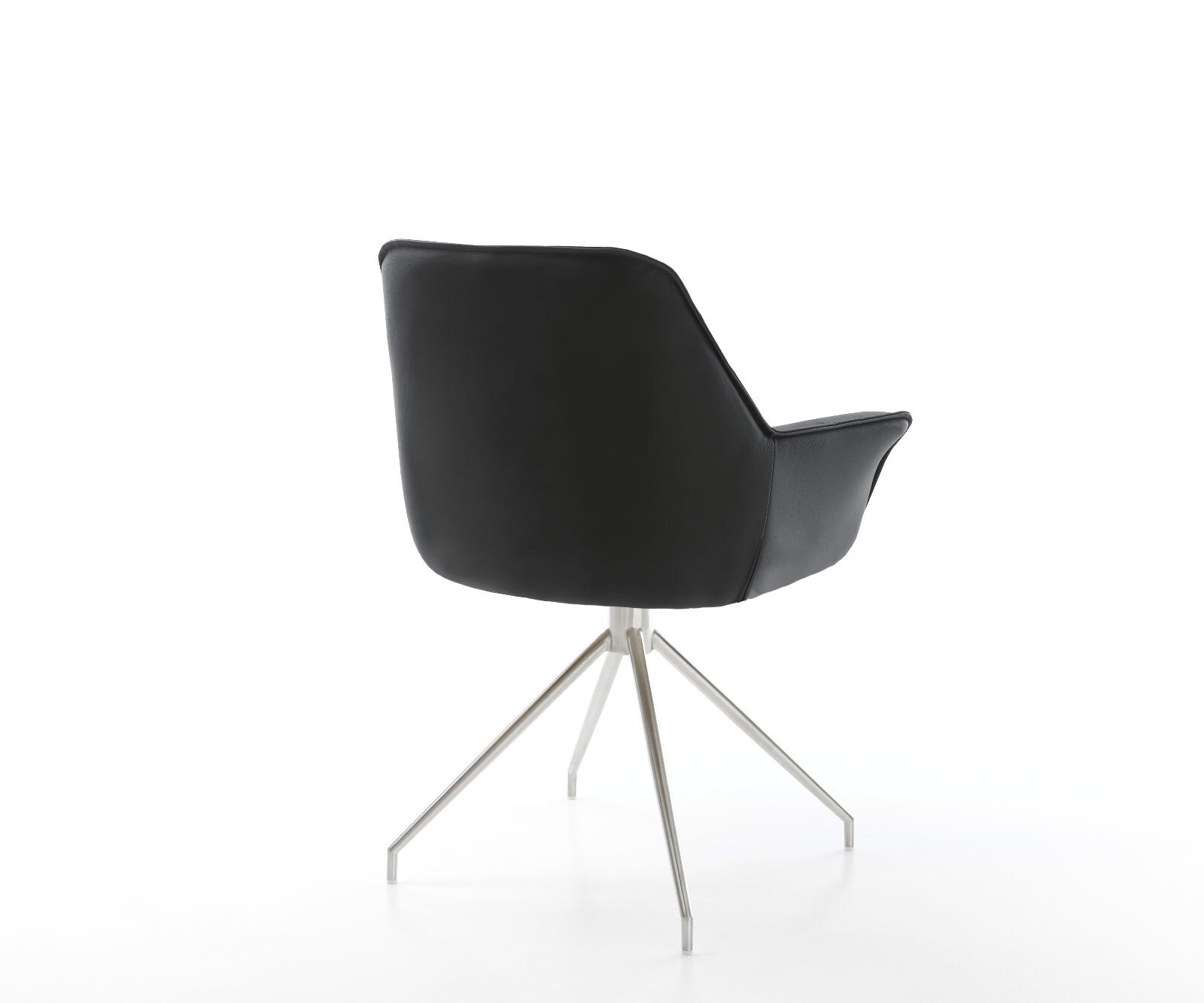 Chaise-de-salle-à-manger Kaira-Flex cuir de vache noir pied croisé conique acier inoxydable brossé 5