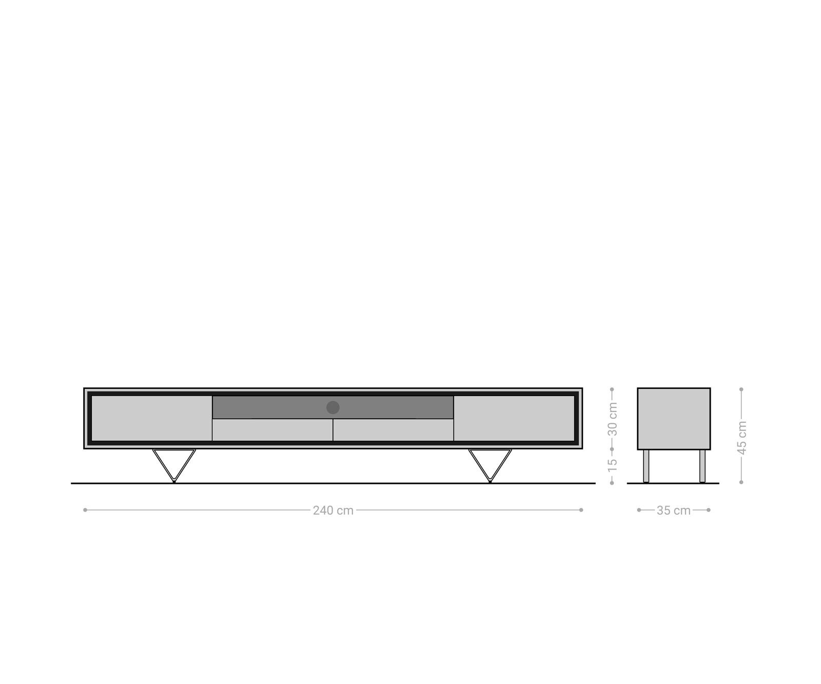 Lowboard Stonegrace 240 cm Eiche Natur 2 Türen 1 Fach 2 Schubladen Steinfurnier V-Fuß Metall Schwarz 9