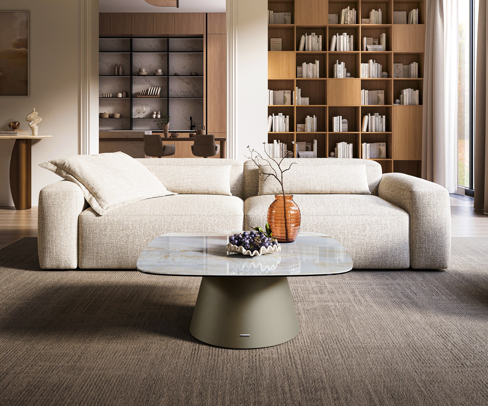 Couchtisch Edge Boot 90x90 cm Keramik Onyx Pearl Borna Effektfinish Titan 1