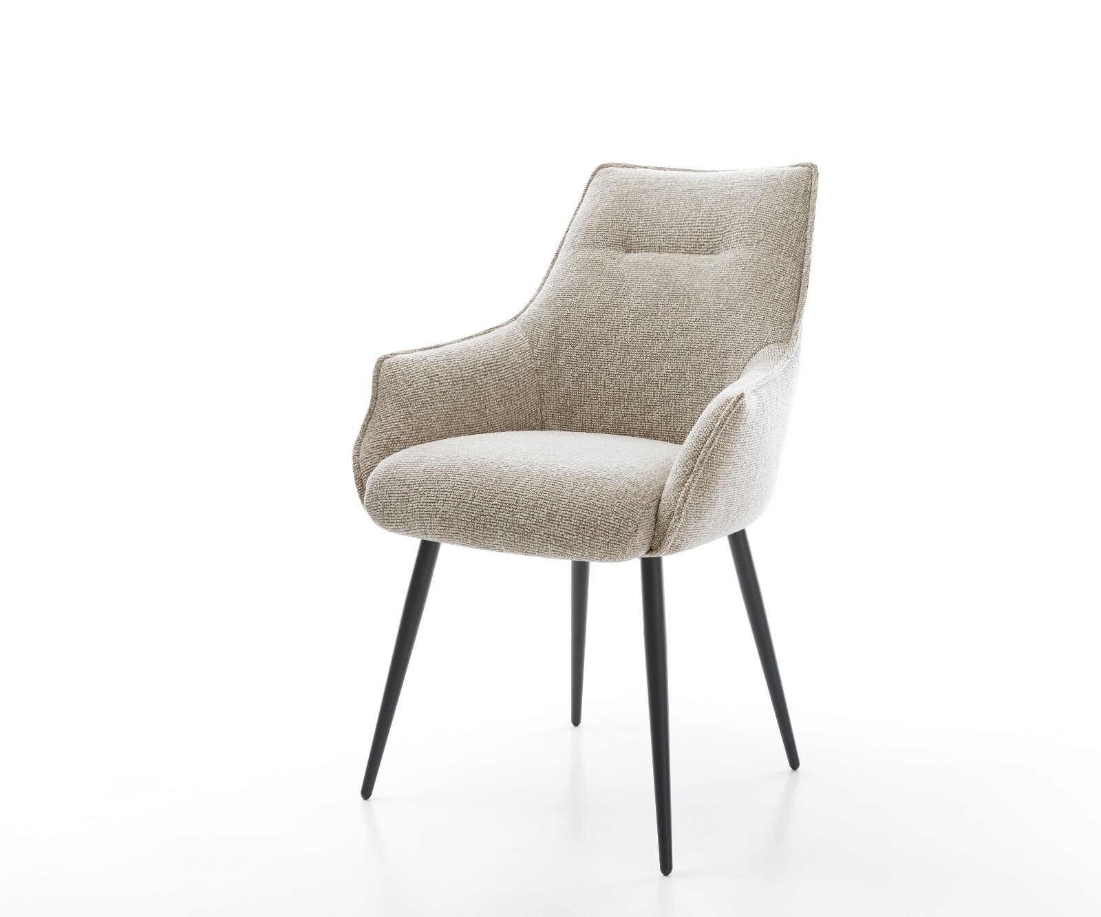 Esszimmerstuhl Alja-Flex mit Armlehnen Webstoff Soft Beige 4-Fuß konisch Schwarz Taschenfederkern 1