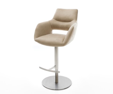 Barstuhl Yago-Flex Mikrofaser Beige Vintage Drehfuß höhenverstellbar Edelstahl Silberfarben Taschenfederkern