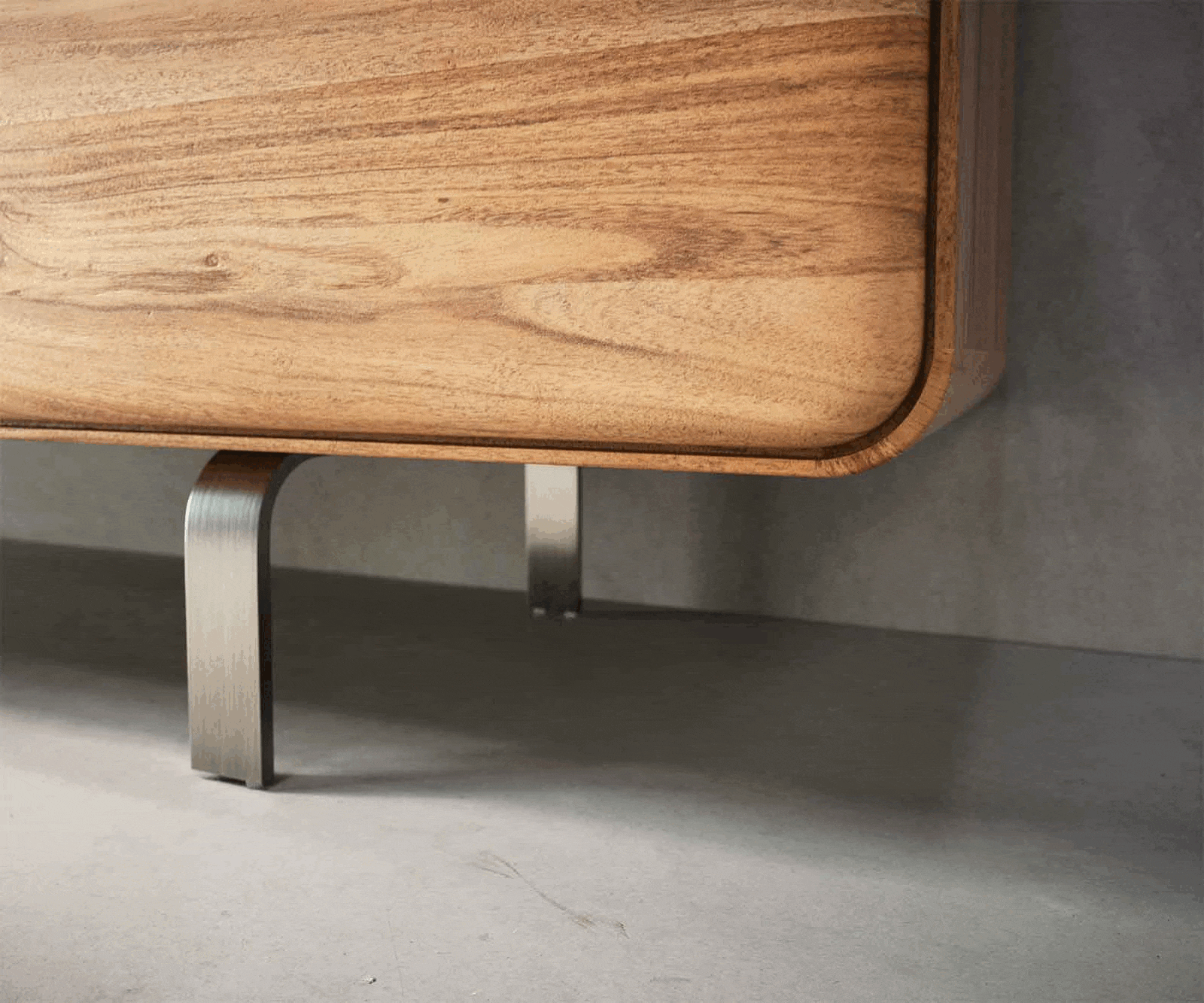 Meuble-TV Anaya 200 cm acacia naturel 4 portes pied en L inoxydable 6