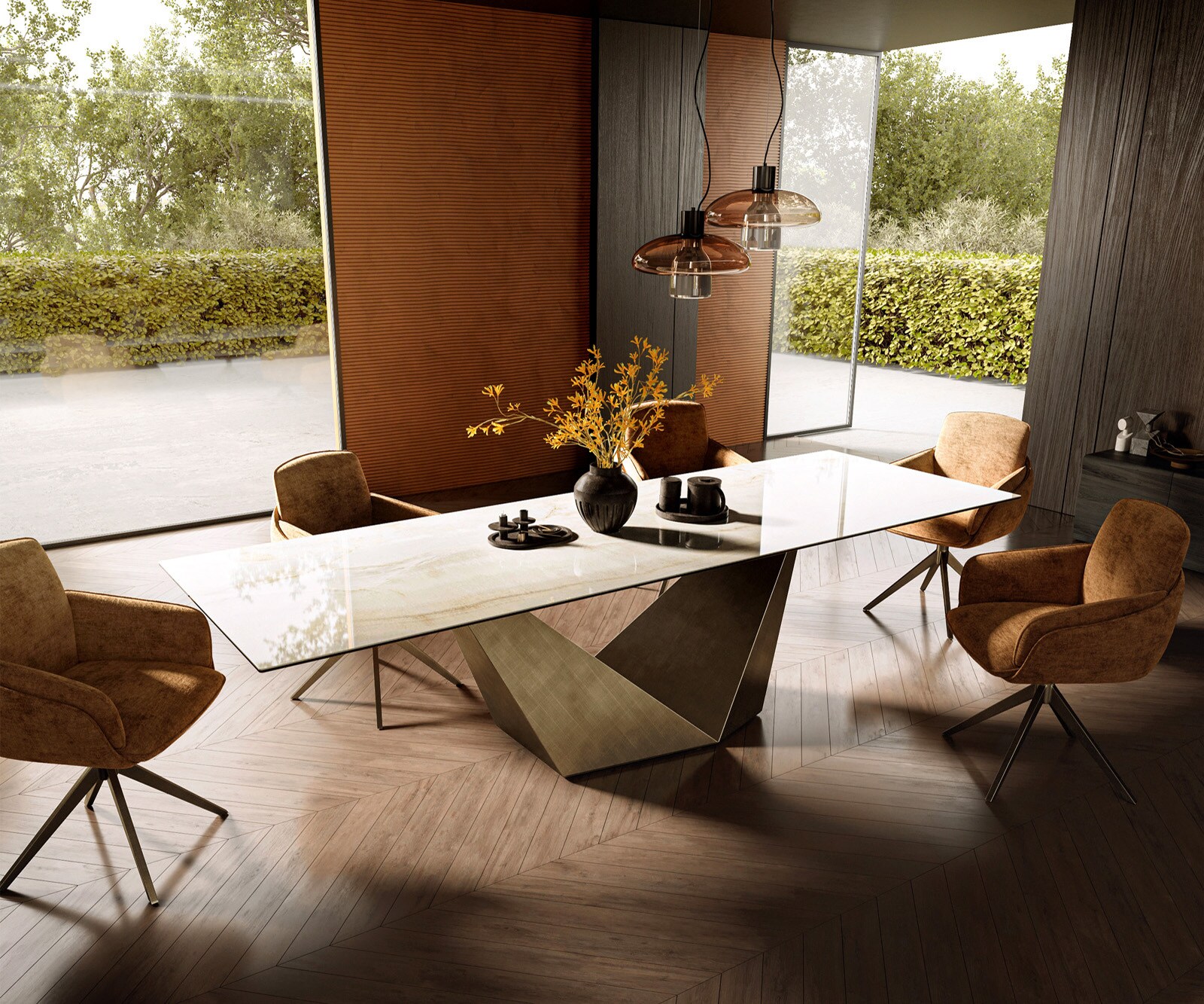 Esstisch Edge 300x100 Keramik Laminam® Onice Oro ​Prisma Metallic Gold 6