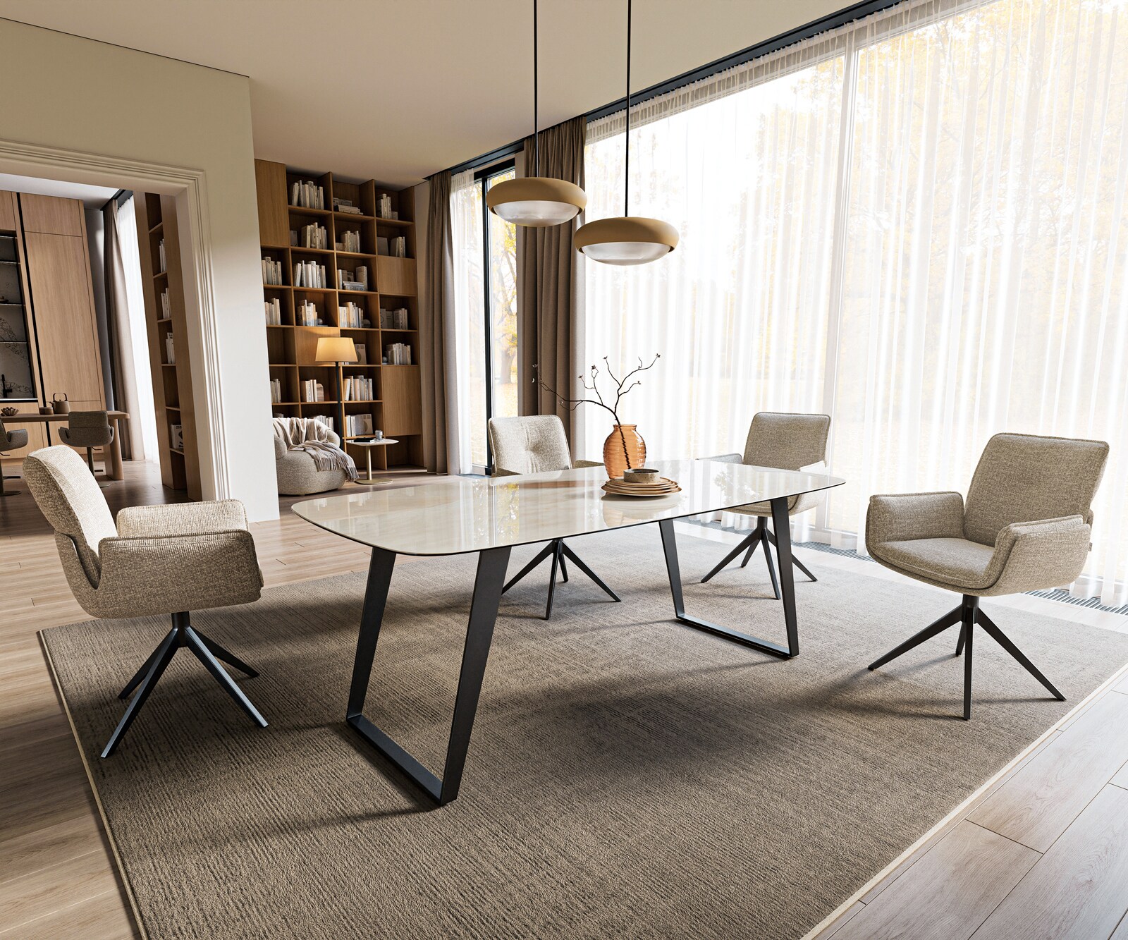 Esstisch Edge Boot 200x100 cm Keramik Onyx Champagne Metall Schräg Schwarz 6