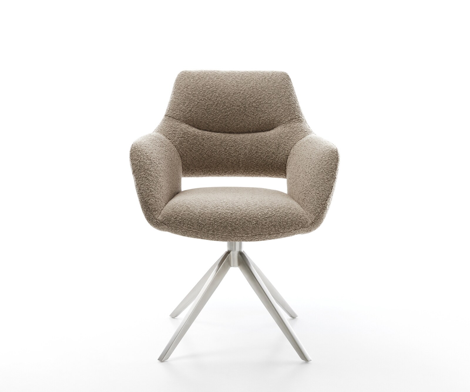 Chaise-pivotante Yago-Flex avec accoudoirs bouclé boue pied croisé large acier inoxydable pivotement sur 360° fonction bascule ressorts ensachés 1
