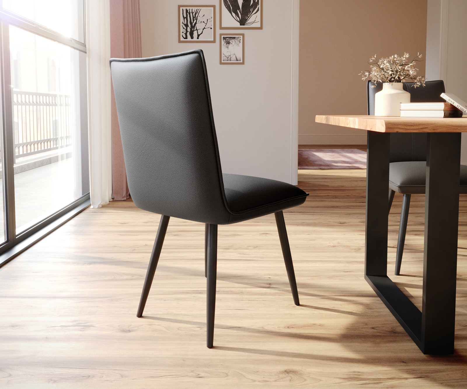 Esszimmerstuhl Lelio-Flex Echt-Leder Schwarz 4-Fuß konisch Schwarz Taschenfederkern 4 Esszimmerstuhl Lelio-Flex Echt-Leder Schwarz 4-Fuß konisch Schwarz Taschenfederkern 4