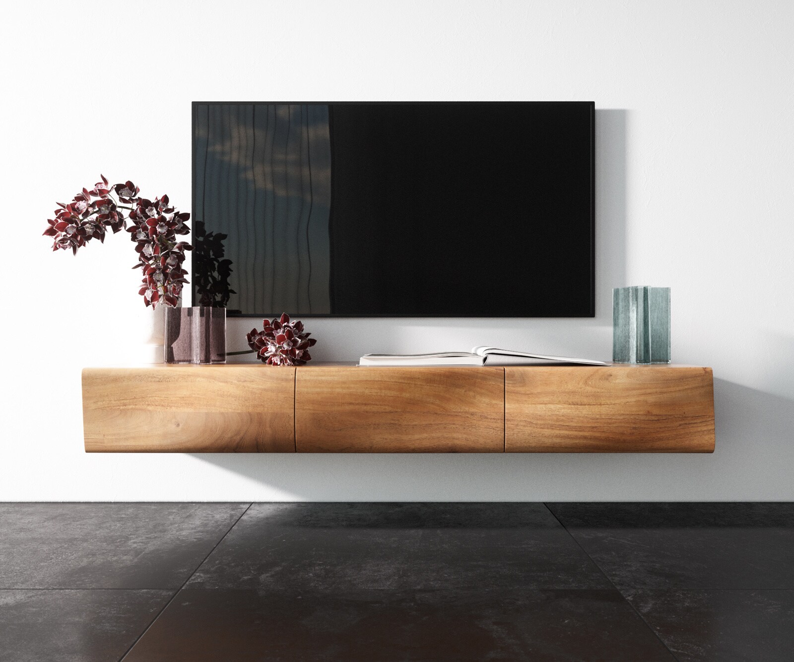Meuble-TV New Live-Edge 145 cm acacia naturel 3 portes flottantes 3