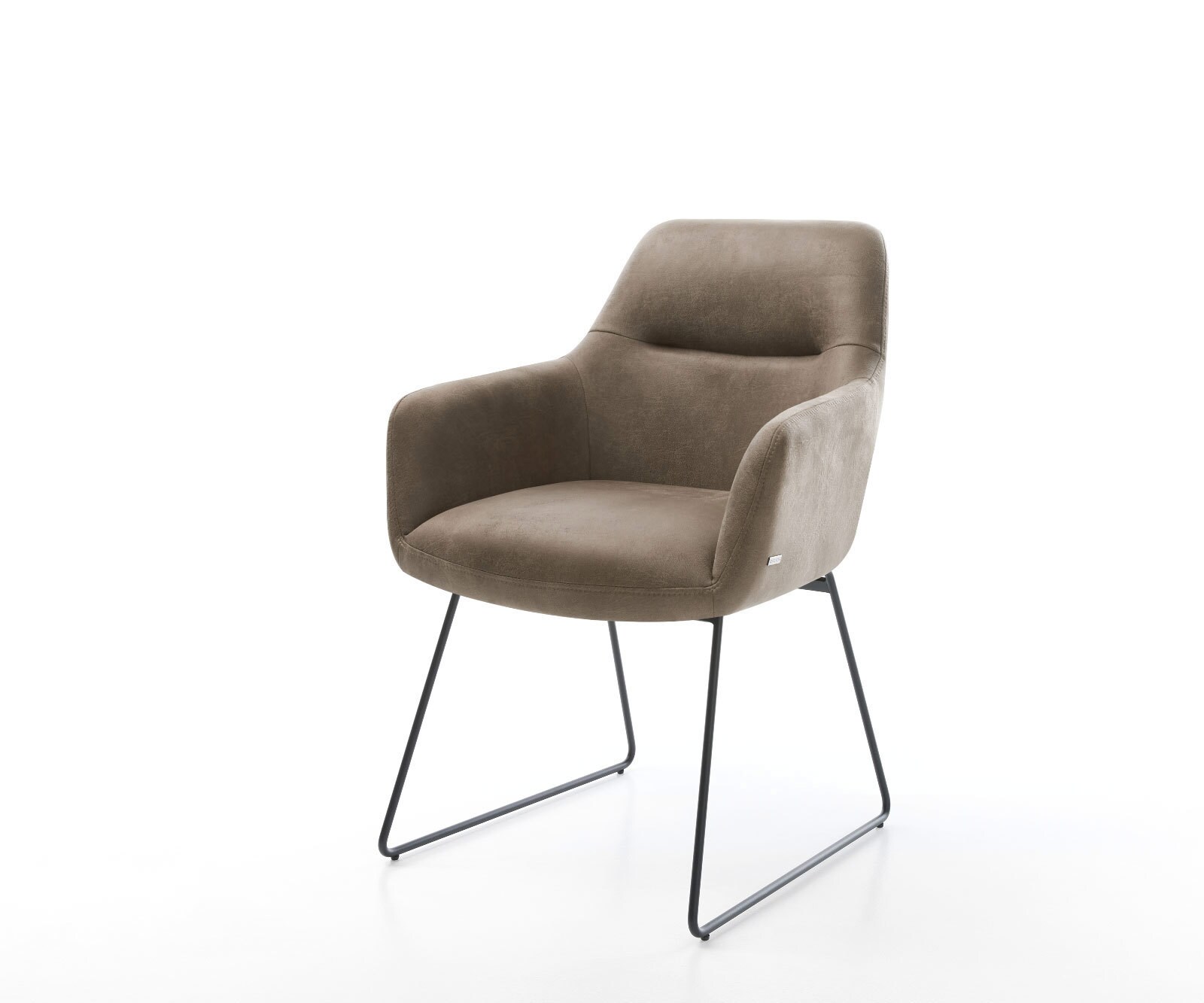 Chaise-de-salle-à-manger Pejo-Flex microvelours taupe vintage pied trapèze noir ressorts ensachés