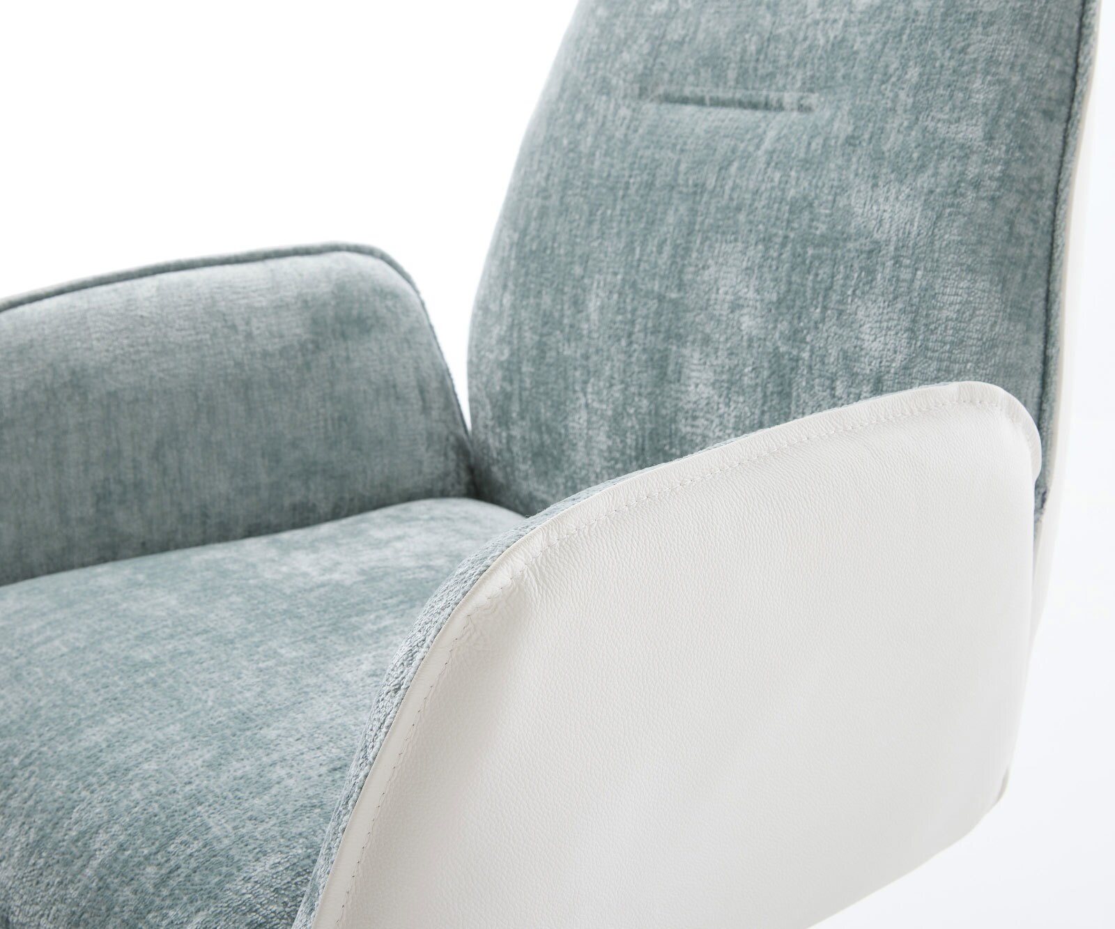 Drehstuhl Zoa-Flex Materialmix Echtleder Weiß-Pastellblau Kreuzgestell breit Weiß 360° drehbar Wippfunktion Taschenfederkern 3