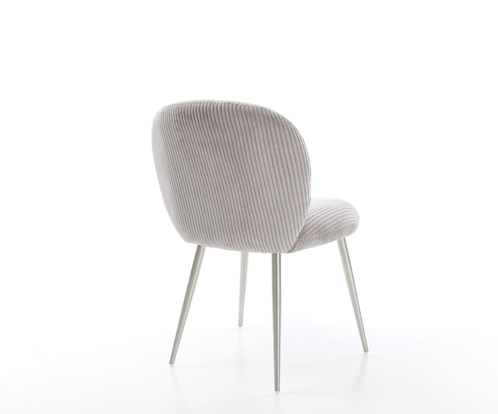 Chaise-de-salle-à-manger Nube-Flex côtelé gris argenté 4 pieds coniques acier inoxydable brossé ressorts ensachés 5